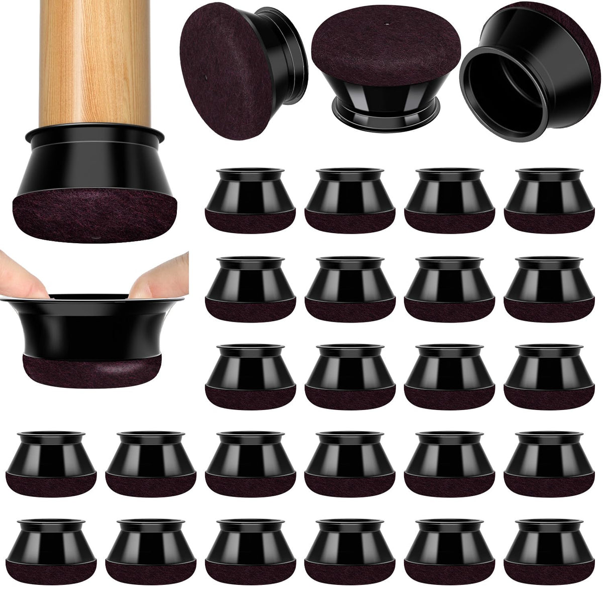 Chair Leg Floor Protectors, 16 Pcs, Medium Round Black