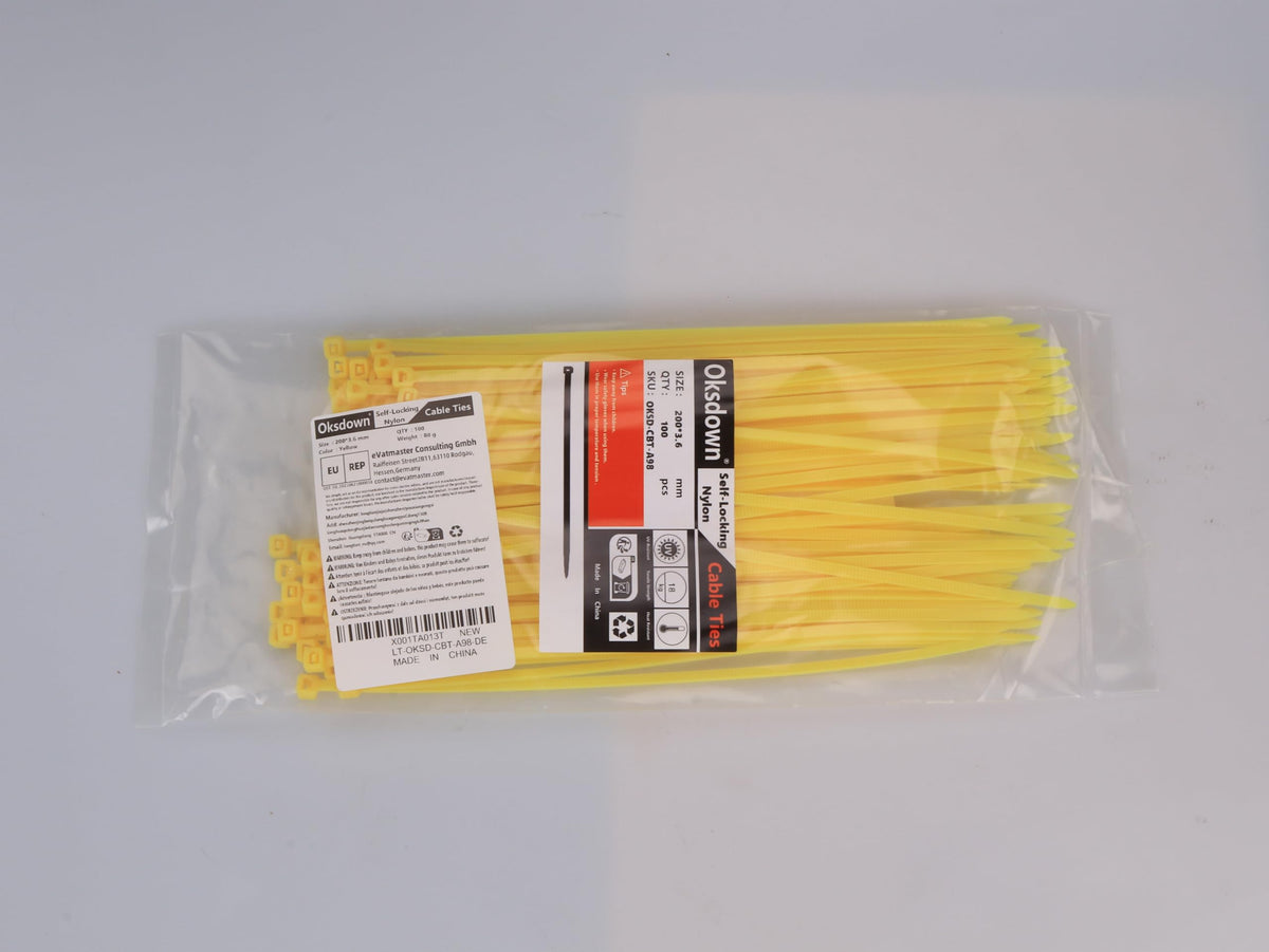 100 Pack Yellow Plastic Cable Ties 300mm×3.6mm Heavy Duty Strong Nylon Premium Self Locking 12 inch/30 cm Long Zip Tie Wraps