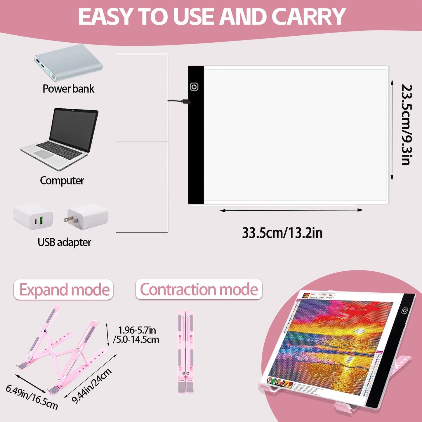 DNSGOOR 189Pcs All Inclusive Diamond Art Accessories Kit Diamond Painting A4 LED Light Pad Set with Diamond Art Sealer Glue Stand Storage Case Pens 5D Painting Tools for DIY Drill Craft