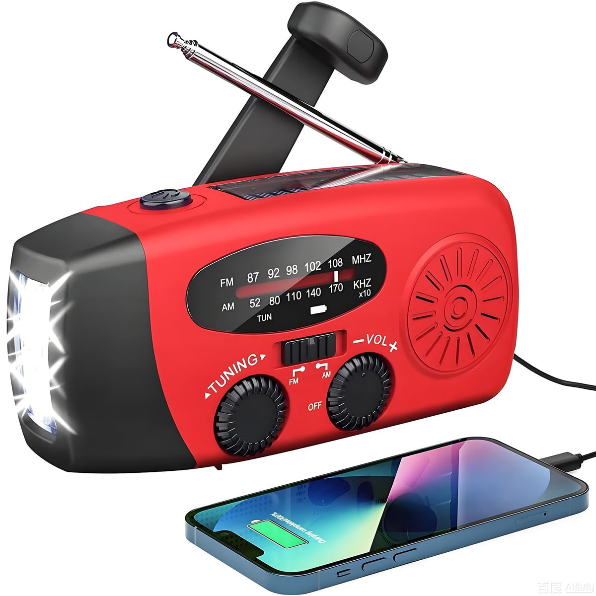 SOLARBABY Wind Up Solar Radio, Emergency Hand Crank Self Powered AM/FM Survival Solar Weather Radio with LED Flashlight,SOS Alarm,2000mAh Emergency Power Bank for Smart Phone (M-Orange)