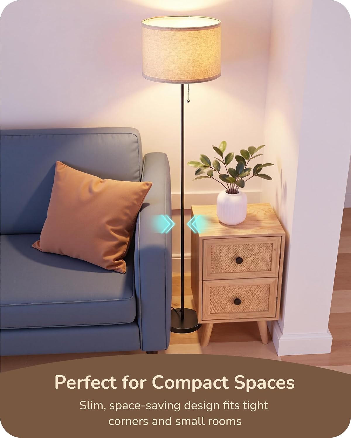 EDISHINE 57'' Modern Floor Lamp with Linen Shade, 2700K LED Bulb Included