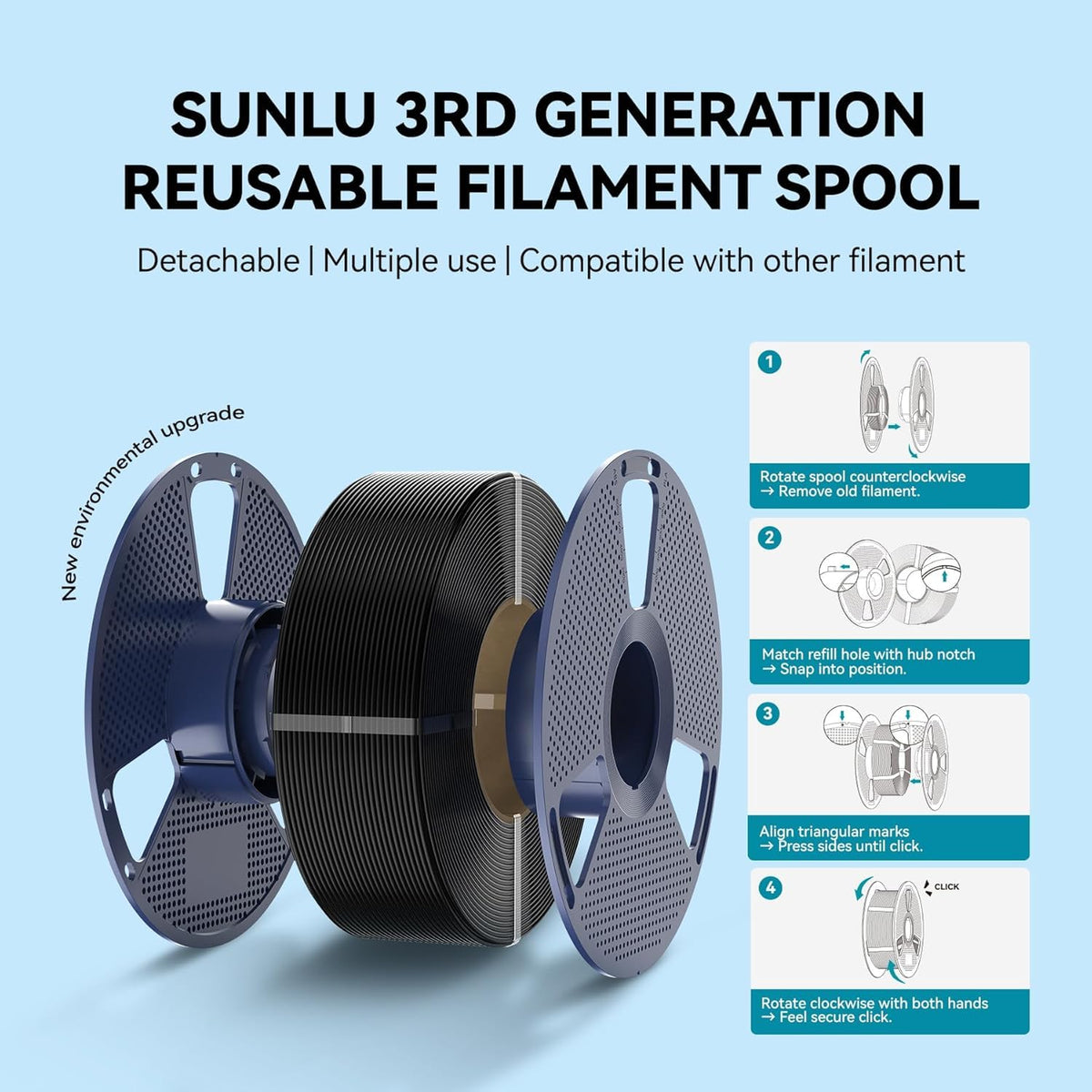 SUNLU PLA Filament 1.75mm Black PLA 1KG, Neatly Wound 3D Printer Filament