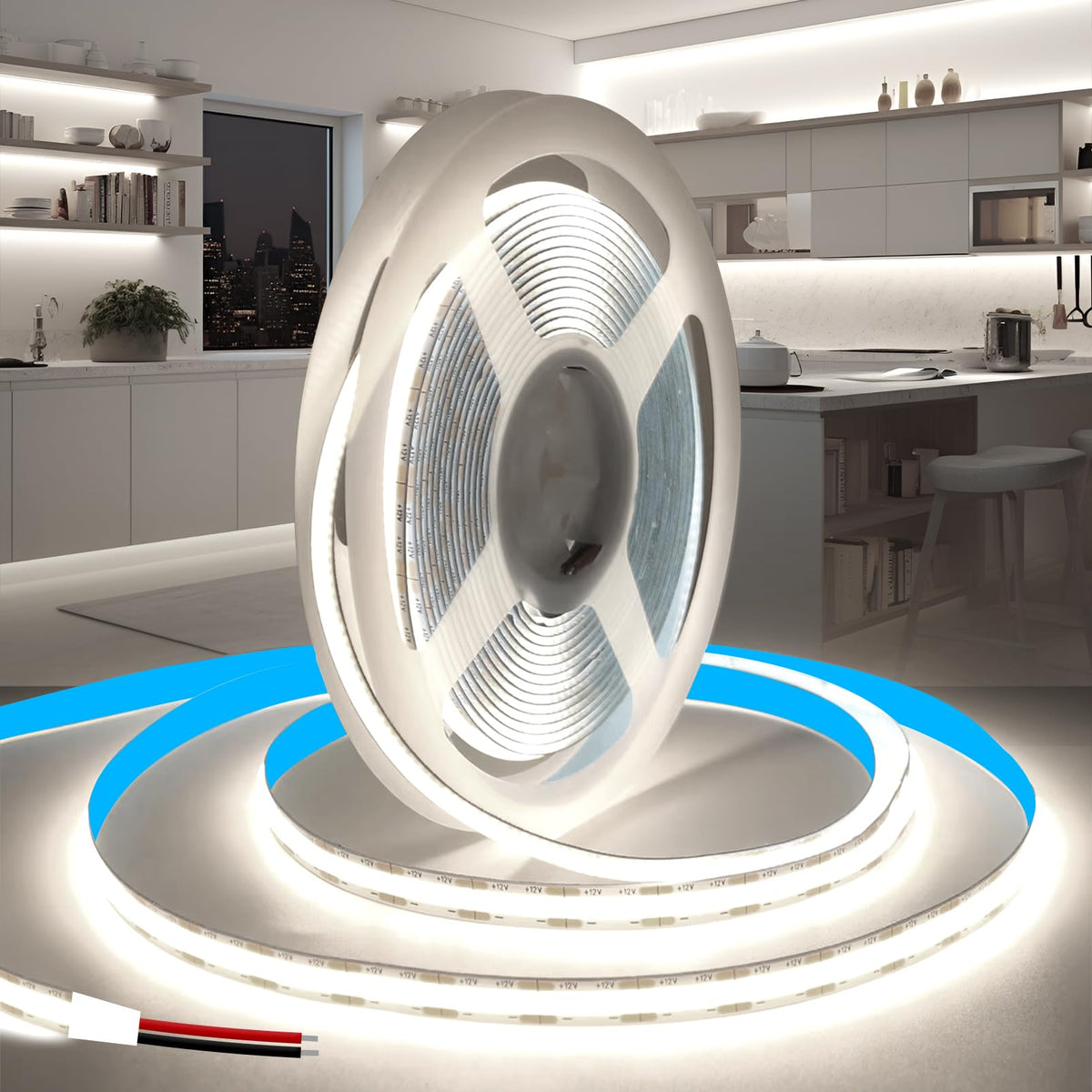 KSIBNW LED Strip Light COB 24V, 5M Cool White 6000K Led Strip Lights 5mm Width LED Tape Lights Flexible CRI90+ Uniform Dotless for Bedroom Cabinet Kitchen Decoration (No Power Supply)