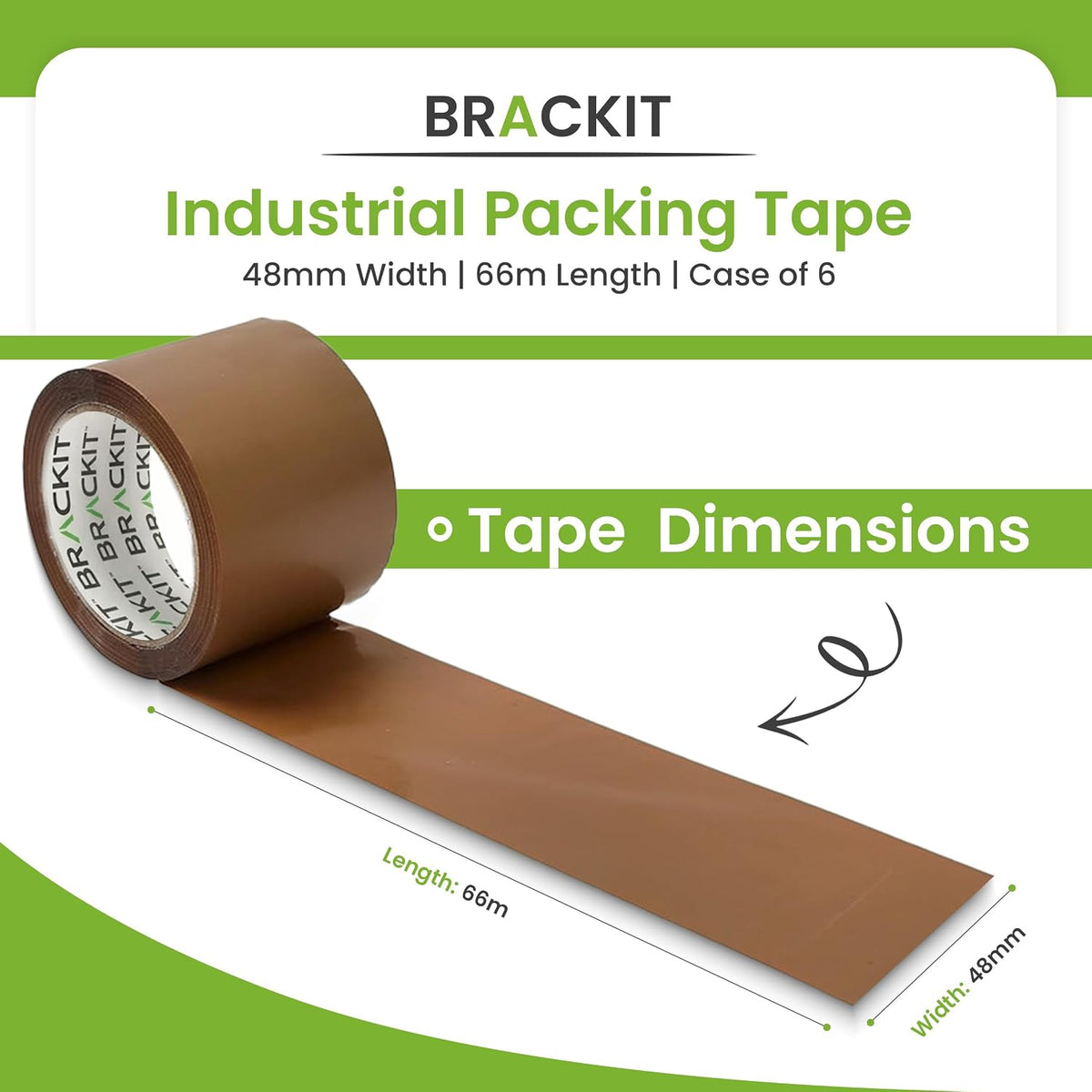 brackit Packing Tape Brown 48mm x 66m, Bulk Pack of 6 Rolls