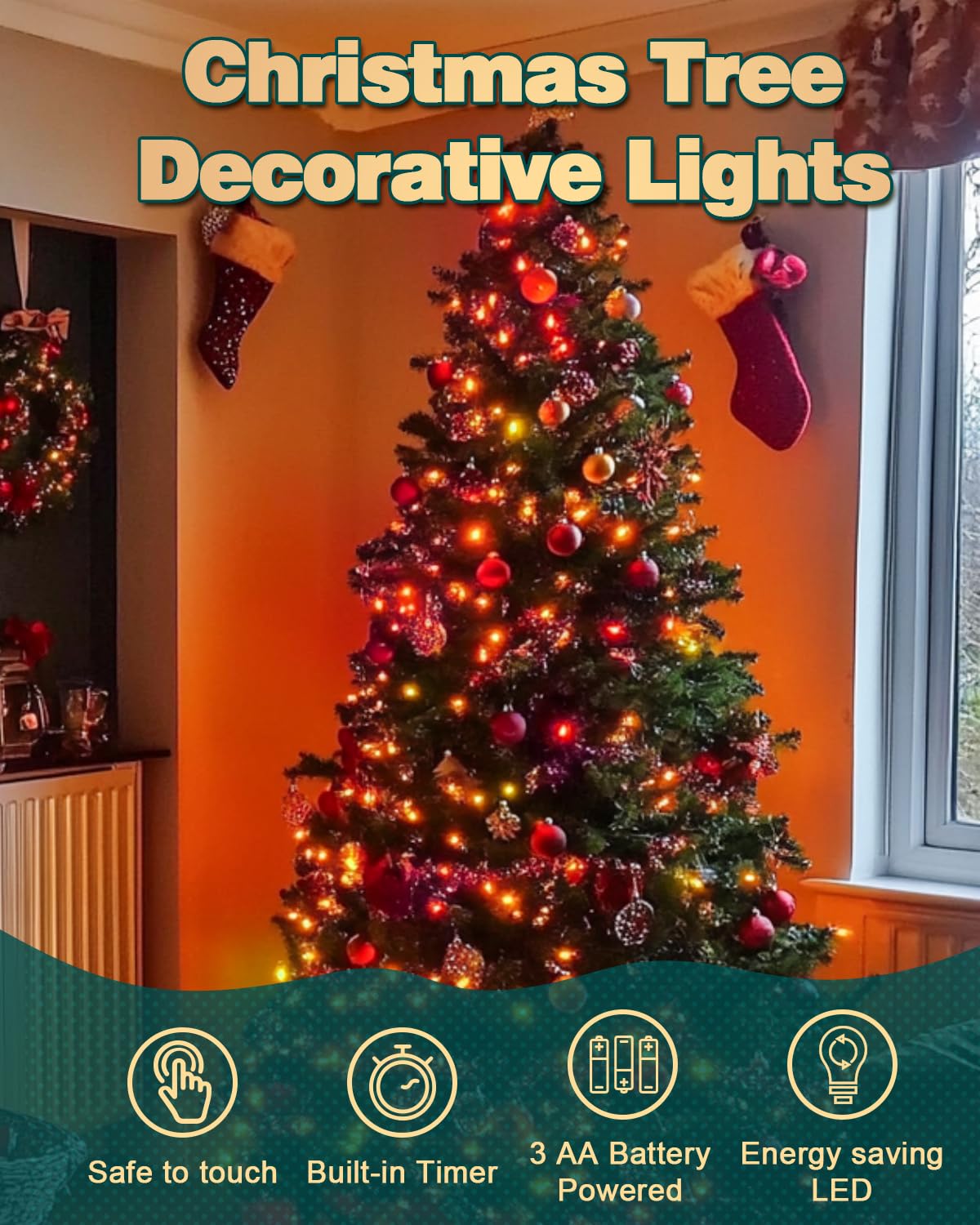 Dalugo Halloween Decoration Lights, 5M 50 LED Orange Purple White Fairy Lights with Timer, IP65 Waterproof Battery Powered Lights for Indoor Outdoor Autumn Halloween Decorations(Green Wire)