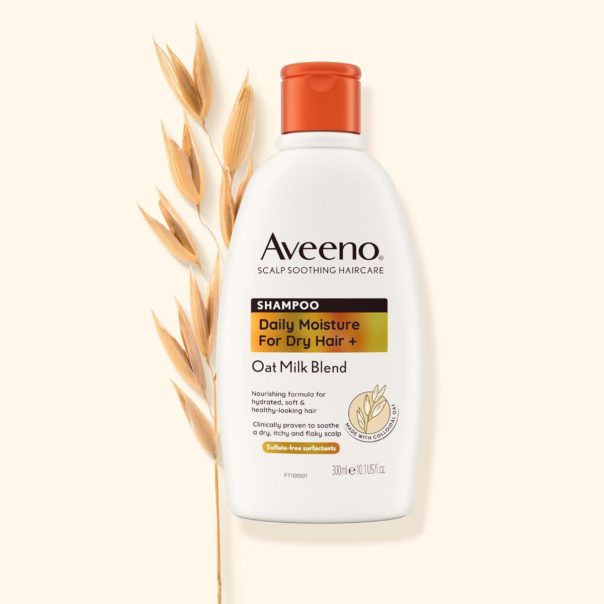 Aveeno Scalp Soothing Haircare Daily Moisture Shampoo, Oat Milk Blend, for Dry Hair, Soothes Dry, Itchy & Flaky Scalp, Clinically Proven, Sulfate Free, 300ml