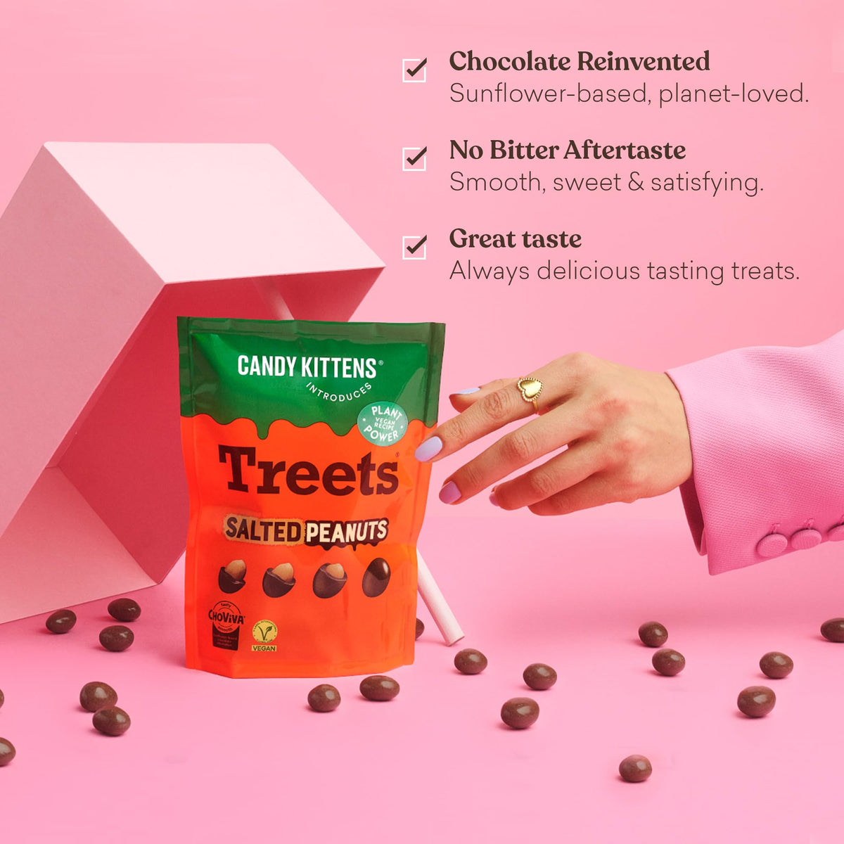 Candy Kittens Treets Rice Crispy Vegan Chocolate Snack, 120g, 1 Pack
