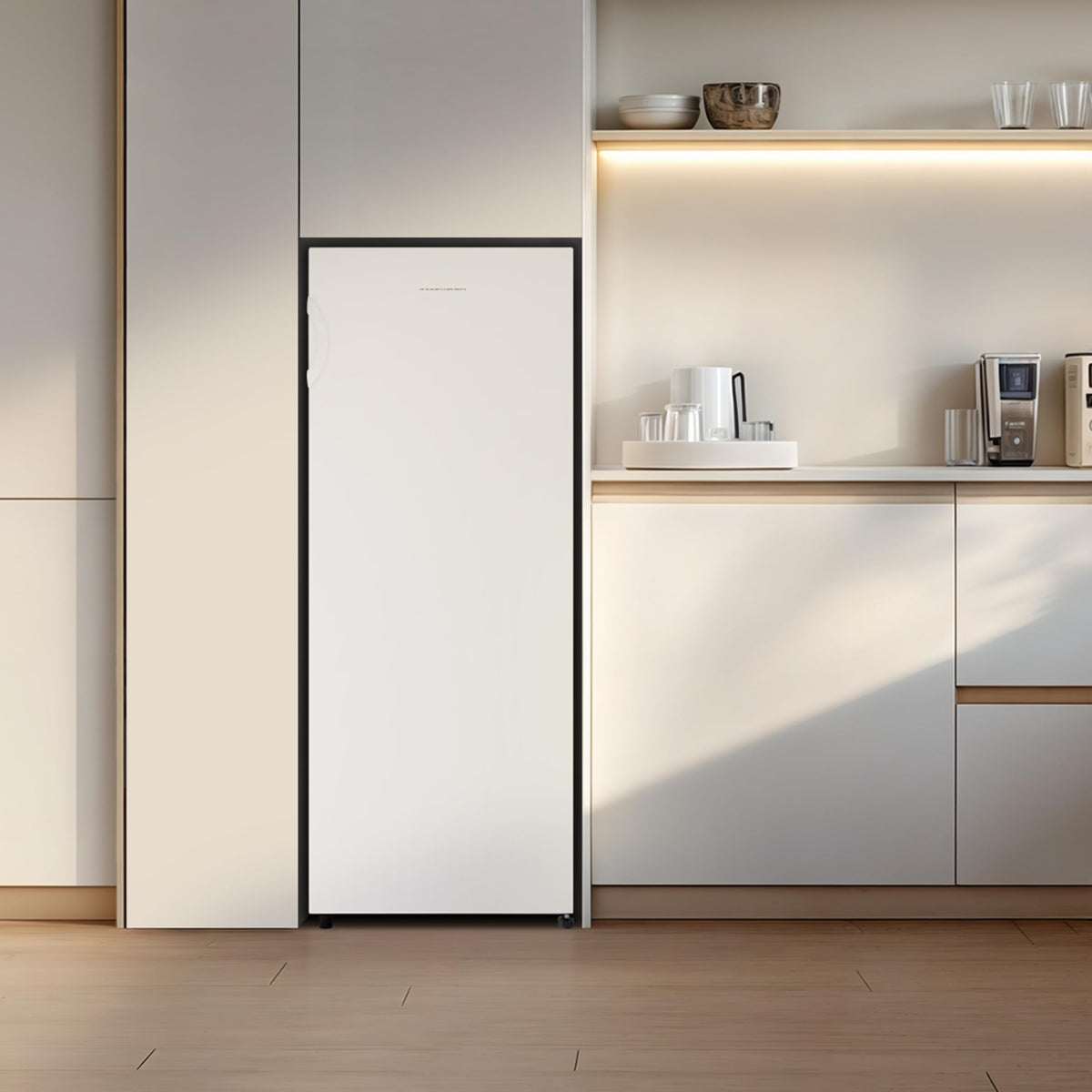 Fridgemaster MTZ55153E Freestanding Upright Freezer, 165 Litres, 143 cm Tall, 4 Star Freezer Rating, 55cm width, E Rated in White