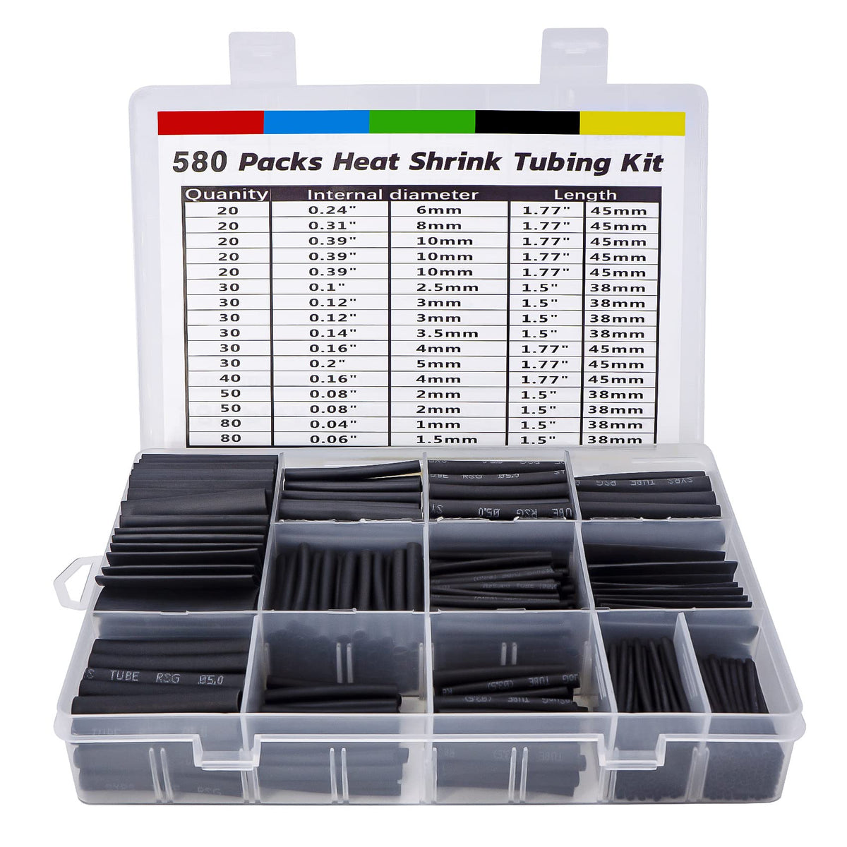 ASHINER Clear Heat Shrink Tubing Kit - 580Pcs EVA Material in 11 Sizes - Ideal for Electrical Insulation, Repairs, and Wire Connectors with User-Friendly Design and Storage Case