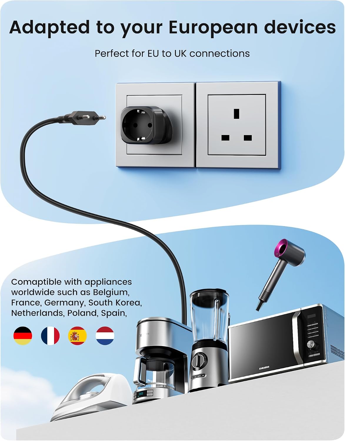 LENCENT 2 Pack EU to UK Plug Adapter,Black
