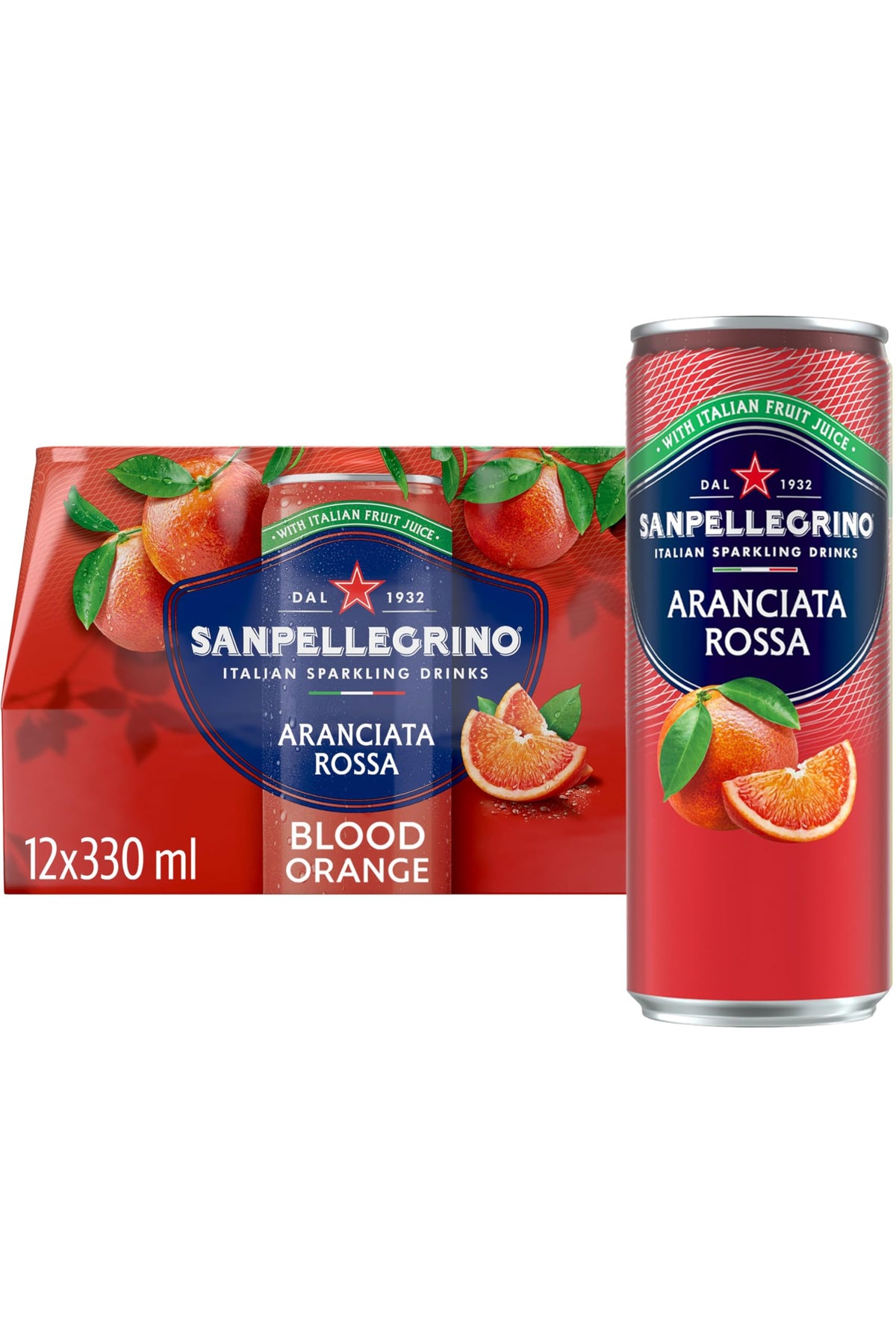 San Pellegrino Italian Sparkling Drinks Tastefully Light Sparkling Orange Canned Soft Drink 12 x 330ml | 64k Cals per Can (Pack of 2)