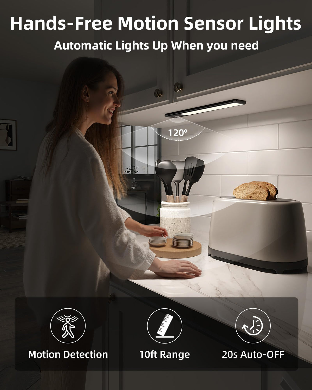 EZVALO Under Cabinet Kitchen Lights, Motion Sensor Lights Indoor 2-Pack
