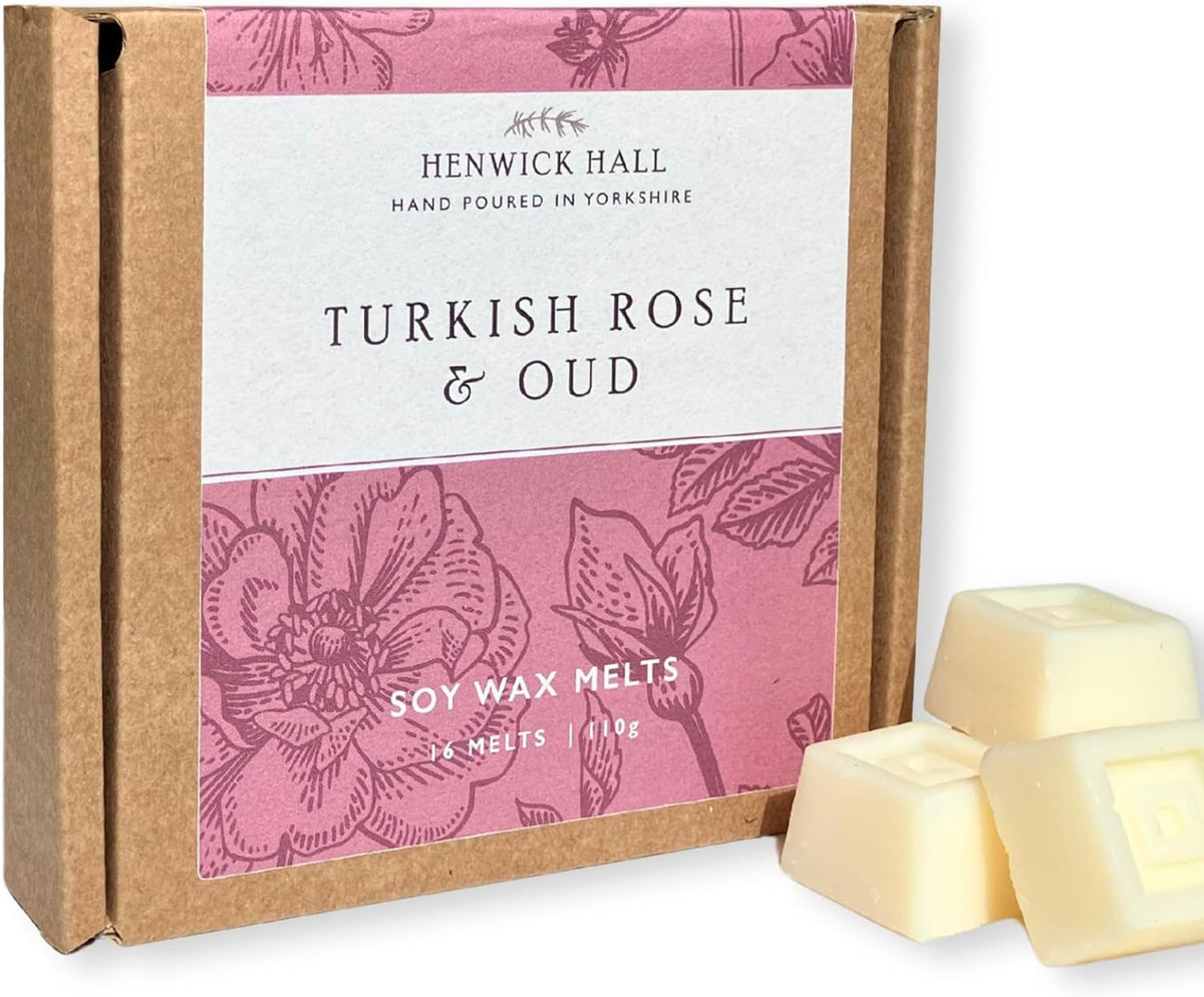 Turkish Rose and Oud Scented Wax Melts | 16 Pack | Soy Wax | Hand Poured | Vegan Friendly | Gift Box