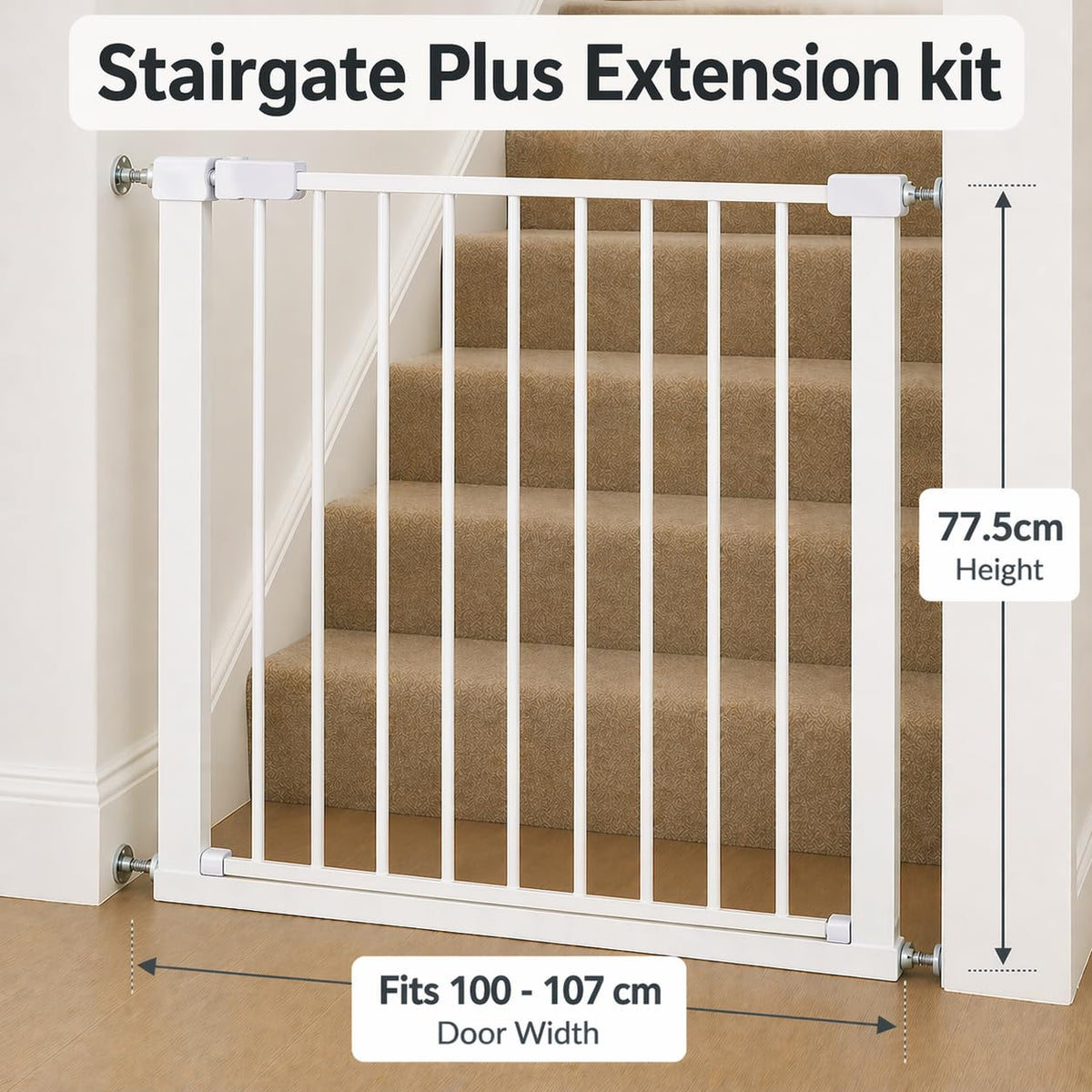 For Your Little One Pressure Fit Safety Stair Gate – 100–107 cm – 2 x 7 cm Extensions Included – No Screws Needed | One-Hand Opening | Baby & Pet Gate for Stairs & Doorways, Grey