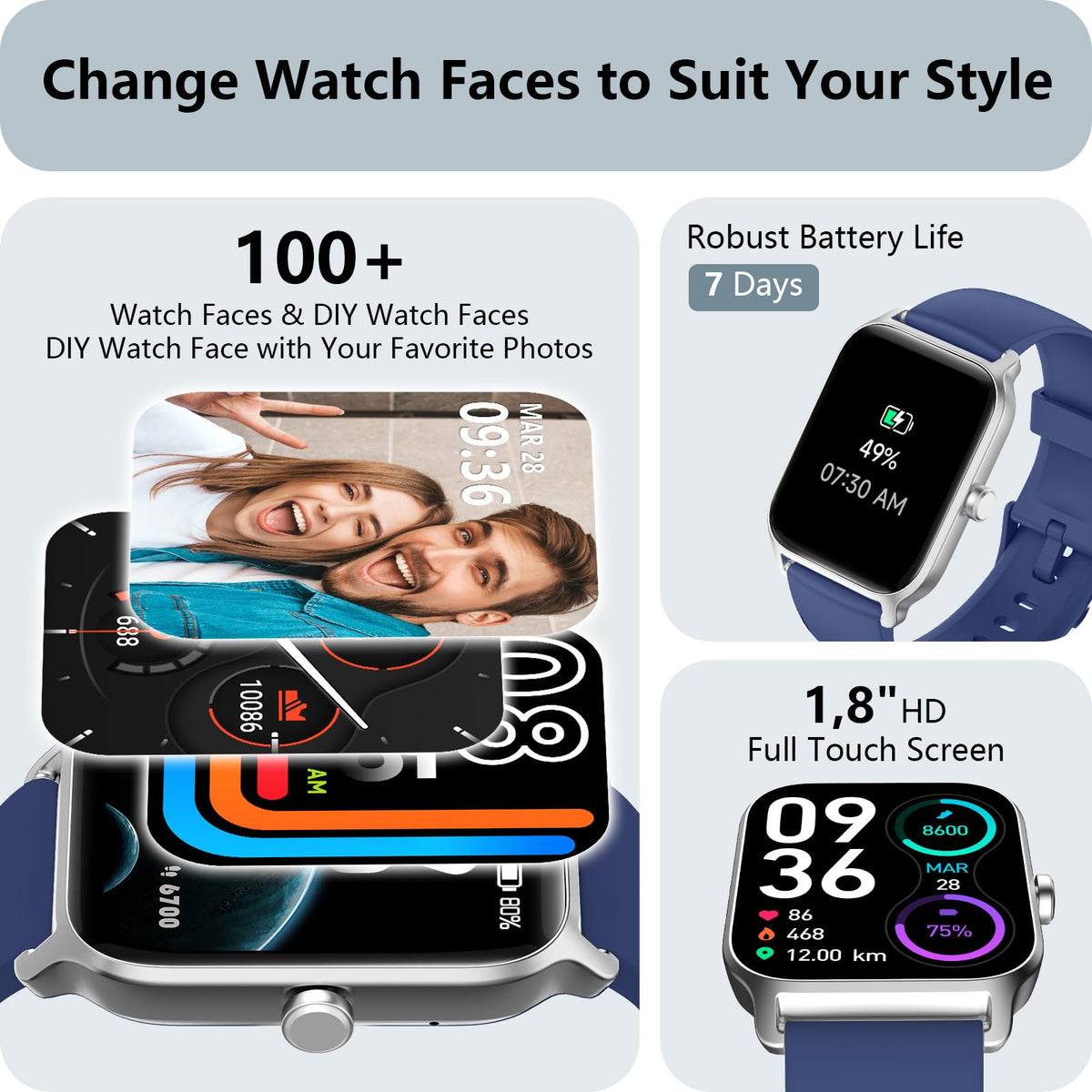 Smart Watch for Women, Answer/Make Calls, Alexa Built-in, [1.8"HD Screen] Smart Watches for Women iPhone/Samsung/Android, Fitness Watch with Heart Rate Sleep SpO2 Monitor,IP68 Waterproof, 100+ Sports