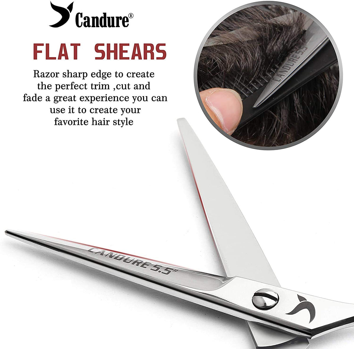 Candure Hairdressing Scissor with Comb & Leather Pouch 6.5" - Hair Scissor for Professional Hairdressers, Barbers Stainless Steel Hair Cutting Shears for Salon, Men, Women, Children and Adults Black
