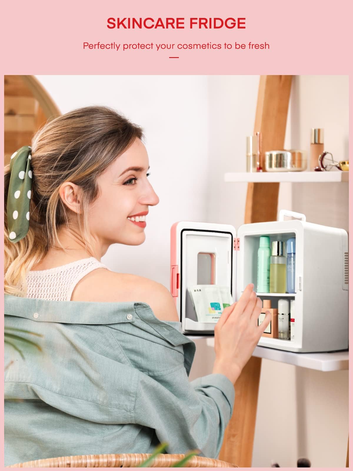 Mini Fridge 15L/21 Cans Mini Fridge for Bedrooms, Upgrade AC+12V DC Power Small Fridge for Dorm, Car, Office, Travel | Max & ECO Mode, Thermoelectric Cooler and Warmer | for Skincare, Beauty, Drink