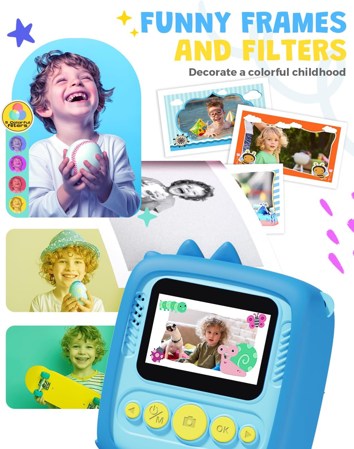 Kids Camera Instant Print, 1080P Kids Digital Camera,Boys Gifts Toys Age 3+
