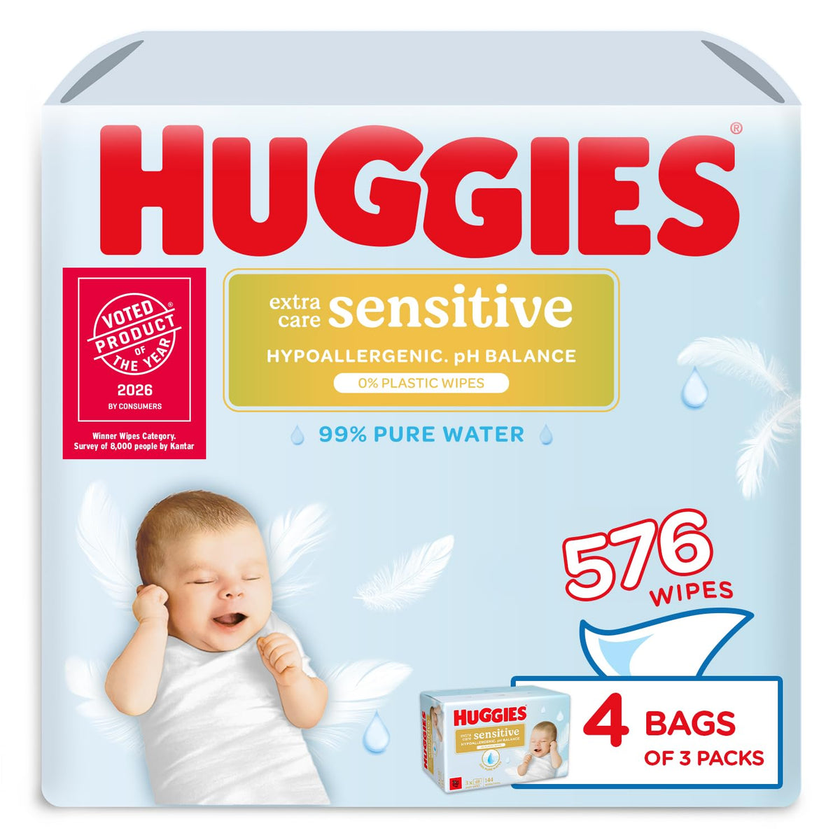 Huggies Natural Care Baby Wipes - Pack of 10 (480 Wipes) – Plastic Free Wet Wipes with Aloe Vera & Vitamin E, Hypoallergenic, Comfort and Soothe Baby's Delicate Skin