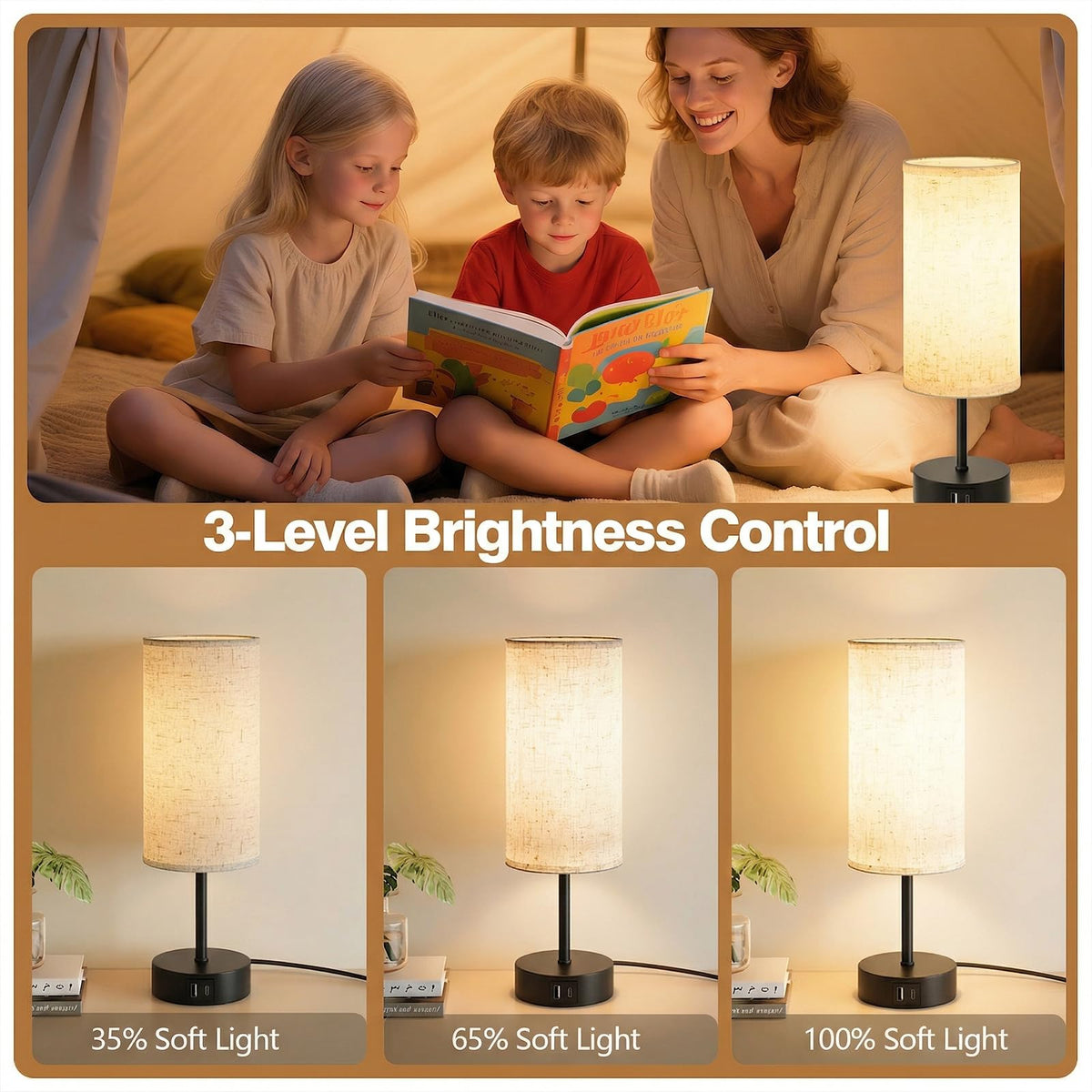 Bedside Lamp, Touch Table Lamp for Bedroom, Living Room & Office