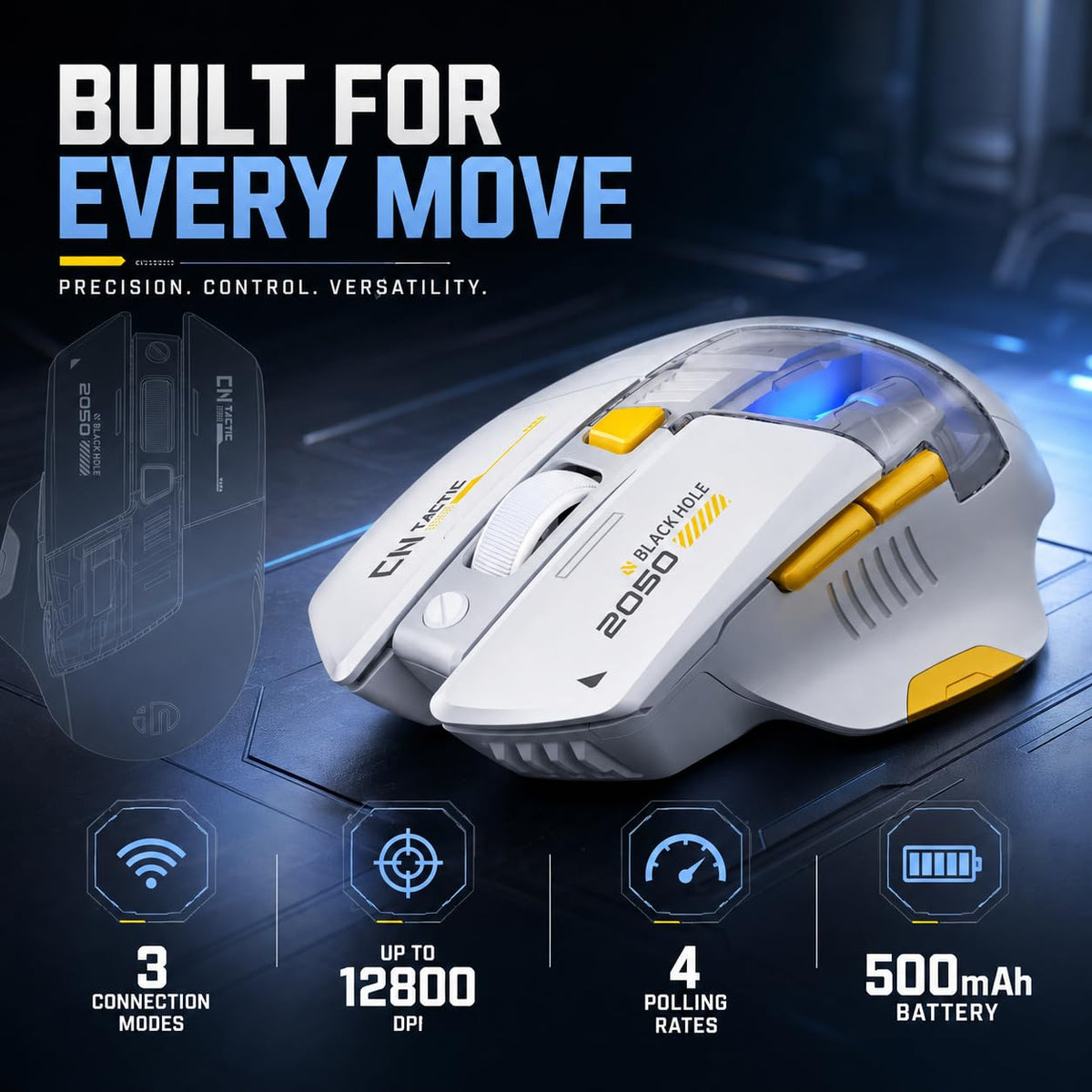 INPHIC A9 V2 Explorer Wireless Gaming Mouse, 12800 DPI Silent Mouse