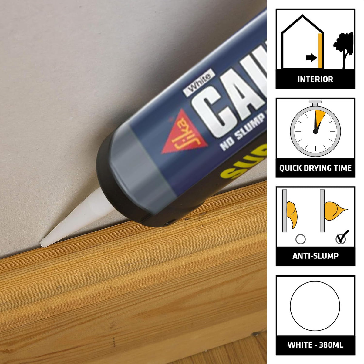 Sika Caulk Once Premium Quality Acrylic Caulk – Highly Flexible – Fast Drying – White – 295ml