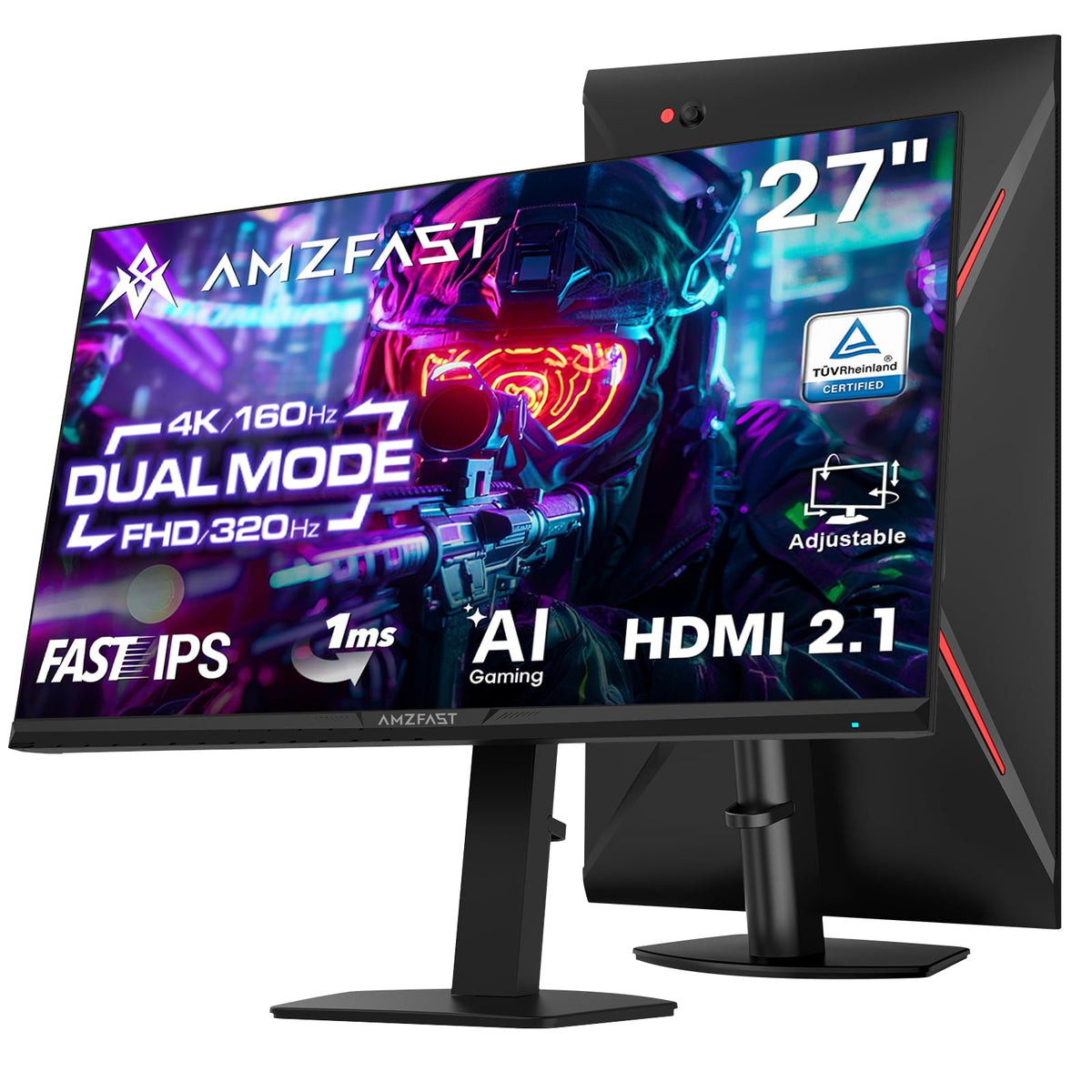 Amzfast 24 Inch 200Hz Gaming Monitor, FHD 1080P Fast IPS, 1ms MPRT, Adaptive Sync, AI-Crosshair, 110% sRGB, HDR, Low Blue Light, HDMI2.0&DP1.4, VESA75x75mm for PC Desktop Laptop PS5 Xbox, G24X1W