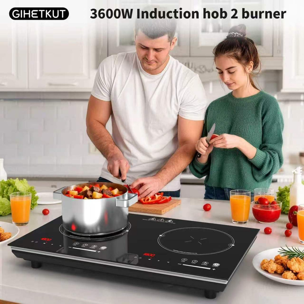GIHETKUT single electric hob,220V 2000W Electric Hob with LED Touch Control,10 Power Levels, 4H Timer, Safety Lock,portable single burner hob Overheat protection