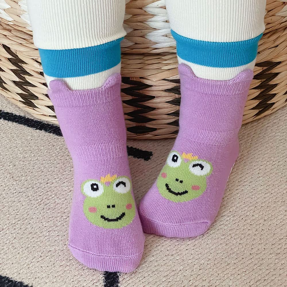 FedMois 5 Pairs Baby Kids Anti-slip Socks Cotton non skid Ankle Socks Animals