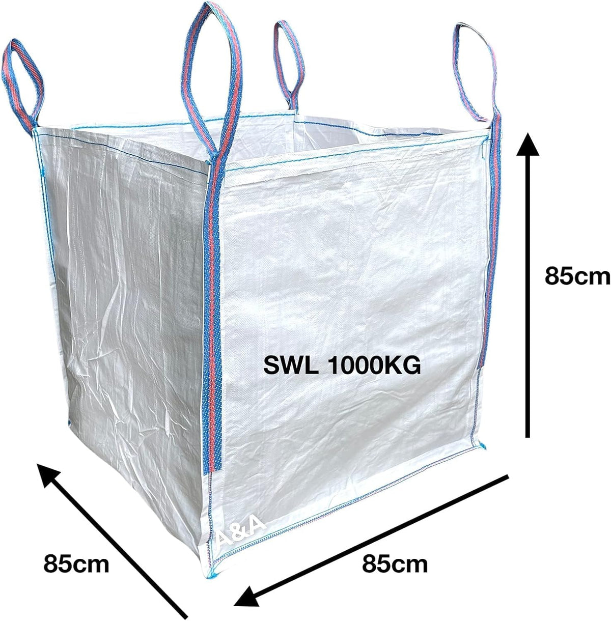 A&A SUPPLIES UK - 1 Tonne Builders Bag 85 x 85 x 85cm FIBC Bulk Jumbo Ton Bags Garden Waste Sack Rubbish Heavy Duty Industrial Woven Material Skip Storage (1 BAG)