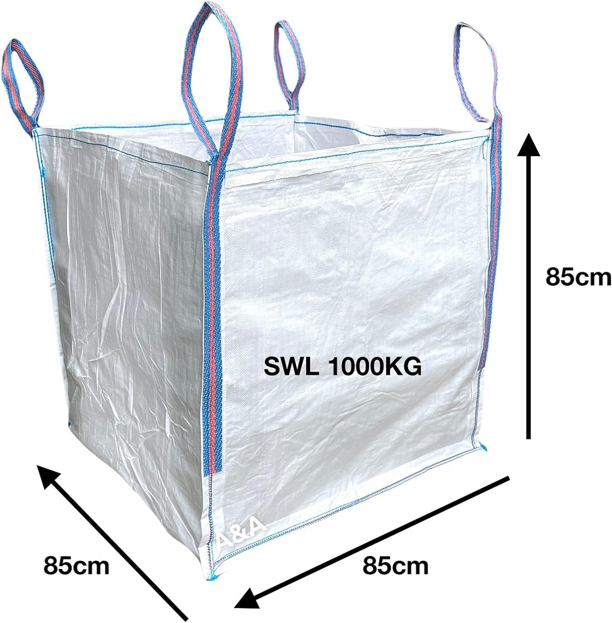 A&A SUPPLIES UK - 1 Tonne Builders Bag 85 x 85 x 85cm FIBC Bulk Jumbo Ton Bags Garden Waste Sack Rubbish Heavy Duty Industrial Woven Material Skip Storage (1 BAG)