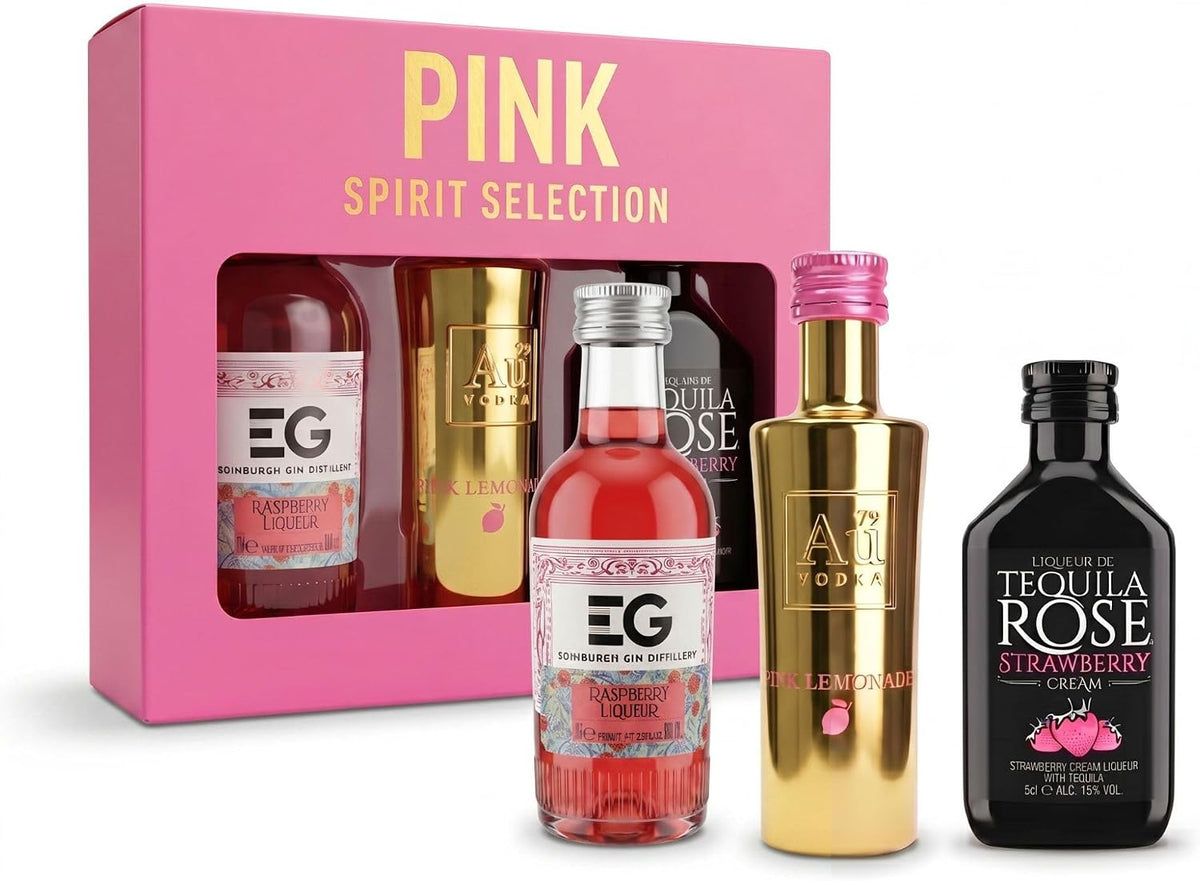 Pink Trio Gift Set, Au Vodka, Tequila Rose & Edinburgh Gin