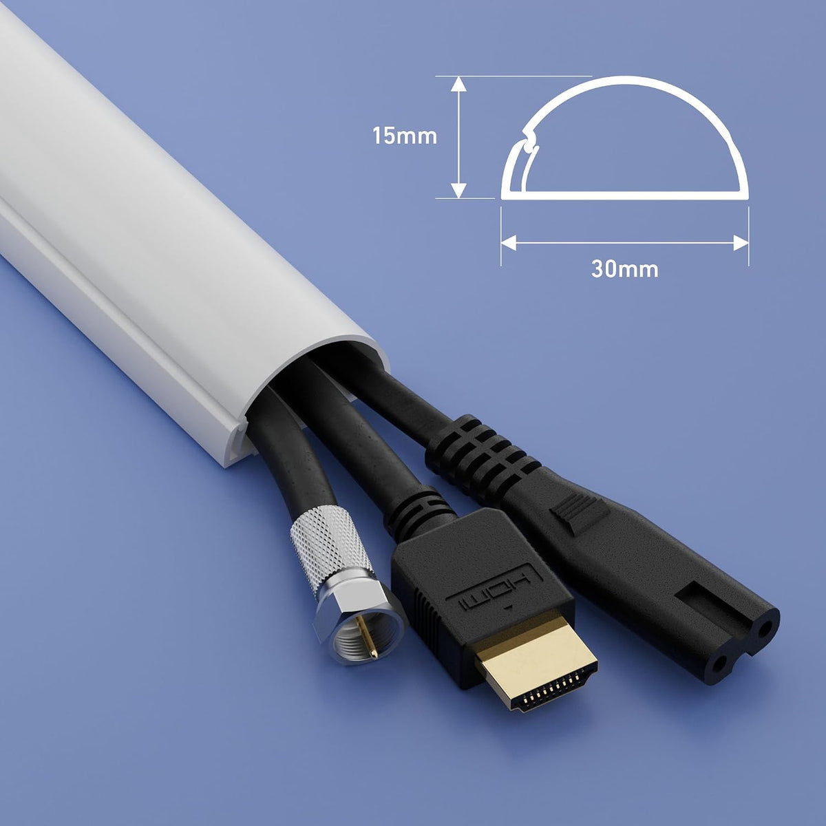 D-Line 30x15mm Cable Trunking 4m Multipack, Half Round Profile, Self-Adhesive Wire Cover, Paintable Cable Management - 10x 30mm (W) x 15mm (H) x 40cm Lengths and Accessories - White