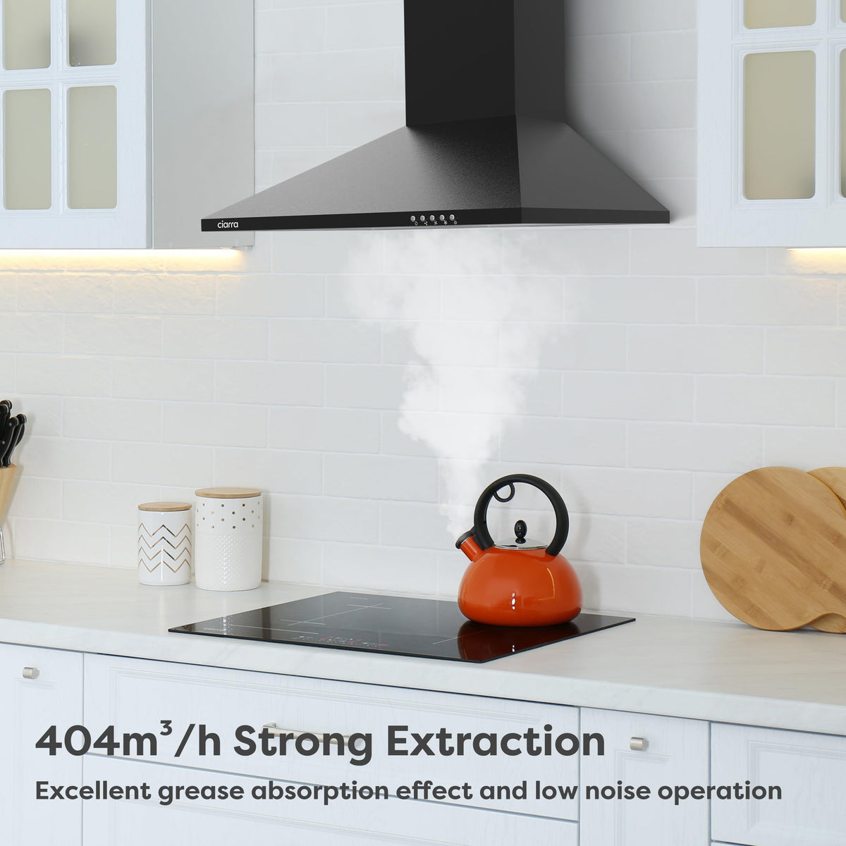 CIARRA 90cm Wall-Mount Cooker Hood 370m³/h Ducting & Recirculation CAS9201A