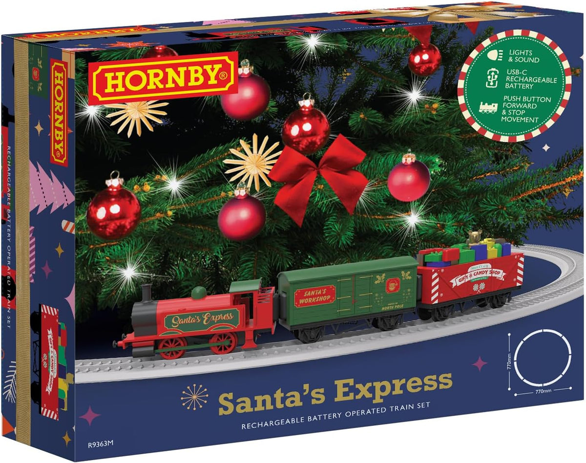 Hornby R9363M Santa's Express Christmas Train Set - Analogue OO Gauge 1:76 Scale Model Railway, Steam Trains Gift for Men, Women & Kids - Rechargeable, Tree Decoration, Electric Locomotives for Adults
