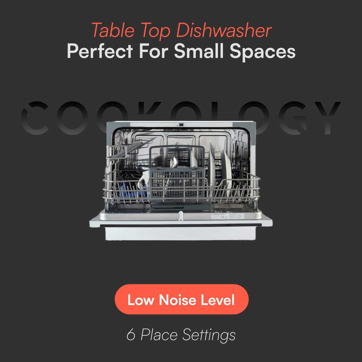 Cookology 6.5L Mini Countertop Dishwasher - 6 Place Settings - White