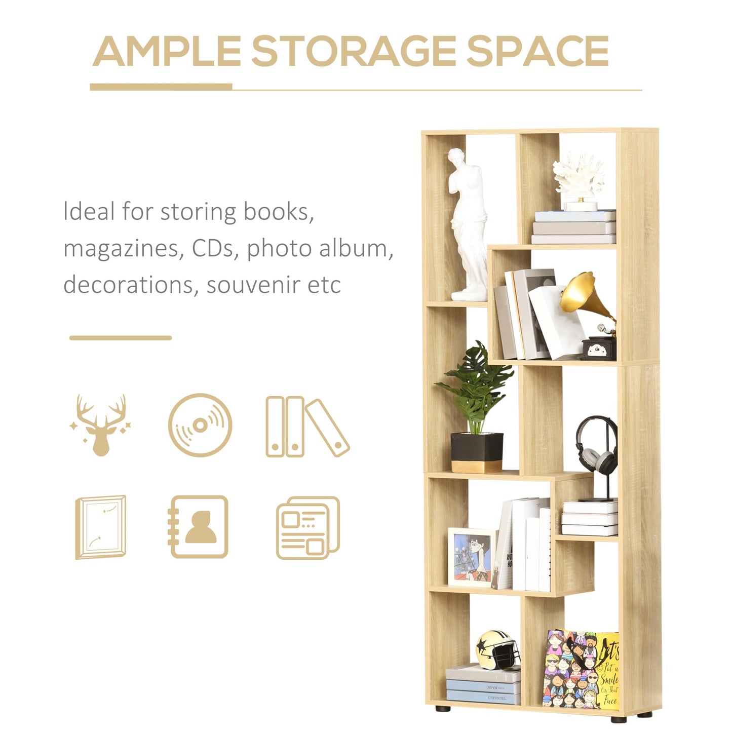 HOMCOM Bookshelf, Tall Bookcase, Modern Room Divider, 8 Cube Storage Unit, Freestanding Storage Shelf for Living Room, Bedroom, Home Office, 70 x 24 x 178 cm, White