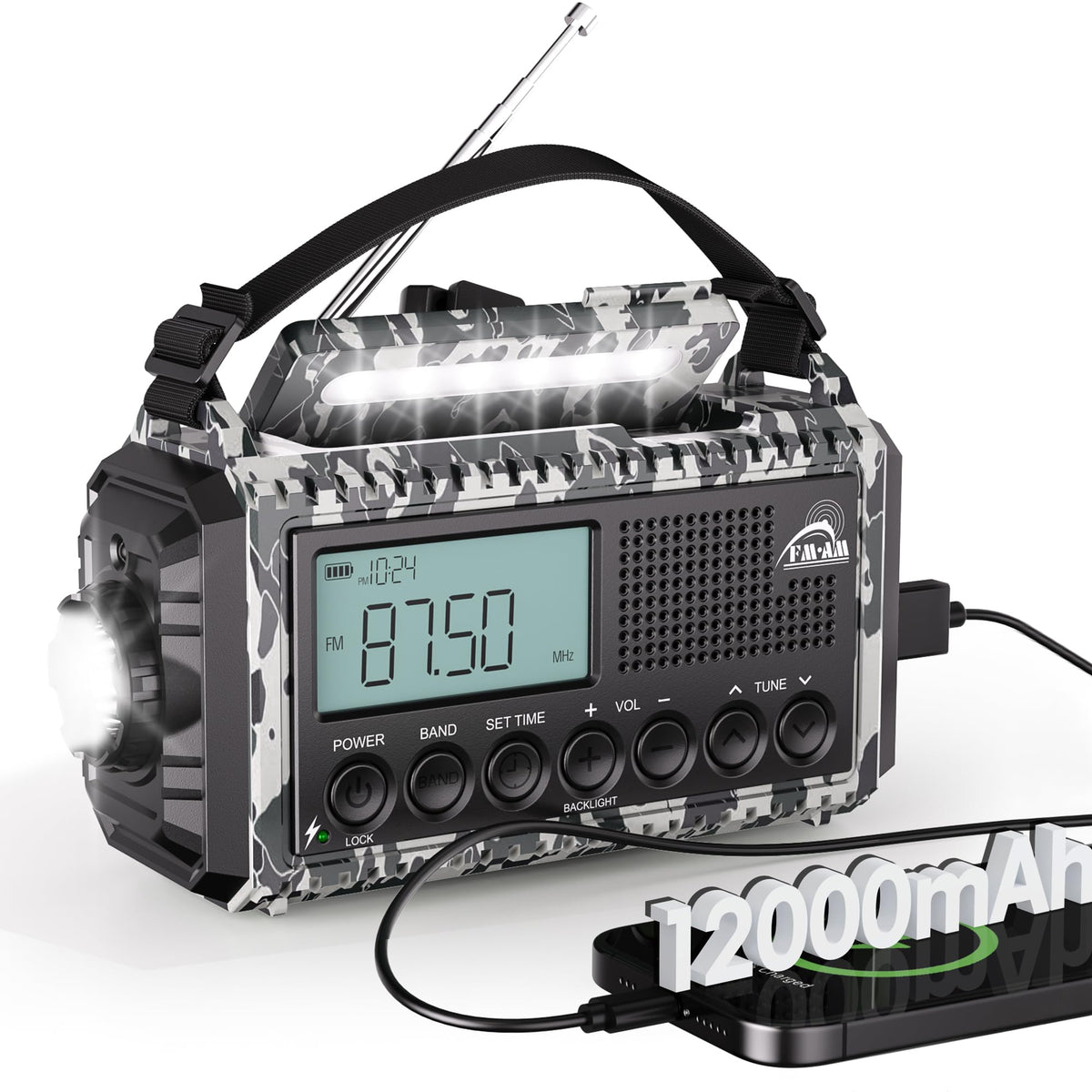 Mesqool Wind Up Radio Solar Powered, 5000mAh Emergency Hand Crank AM FM Radio with Flashlight, Reading Lamp, USB Phone Charger, SOS Alarm and Compass