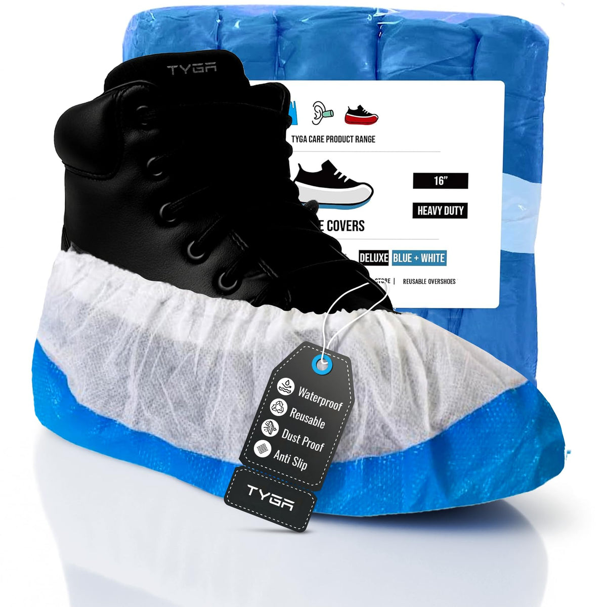 TYGA 20 Pieces Waterproof Reusable Shoe Covers - Blue