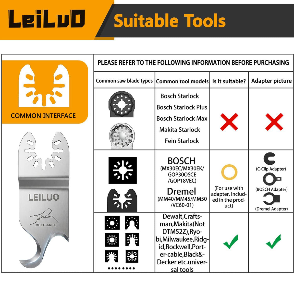 LEILUO 6Pcs Multitool Hook Blade, Multi Tool Hook Knife Blade Set