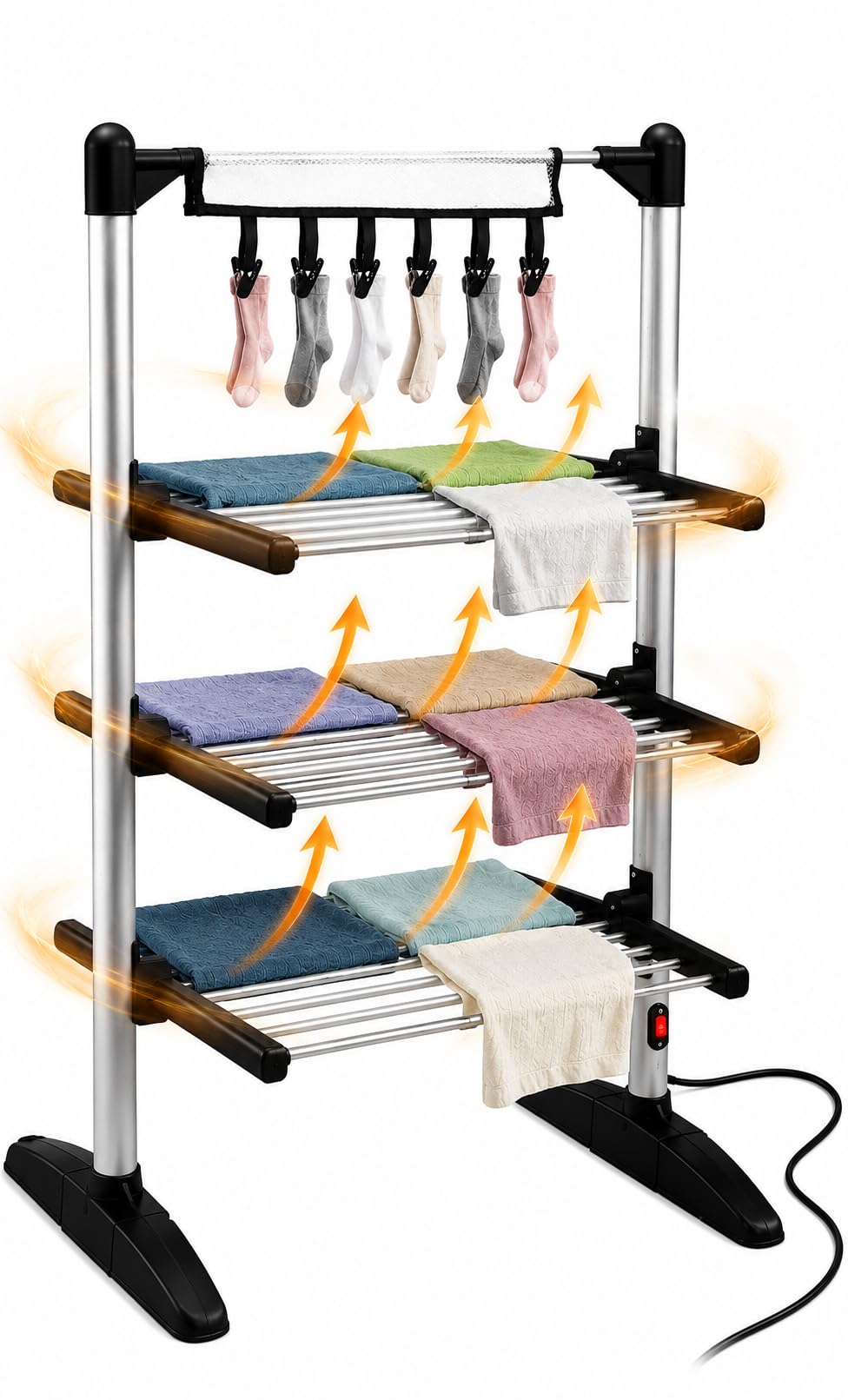 Duronic CA30 BK Electric Heated Clothes Airer, 300W 3 Tier, Foldable, Black