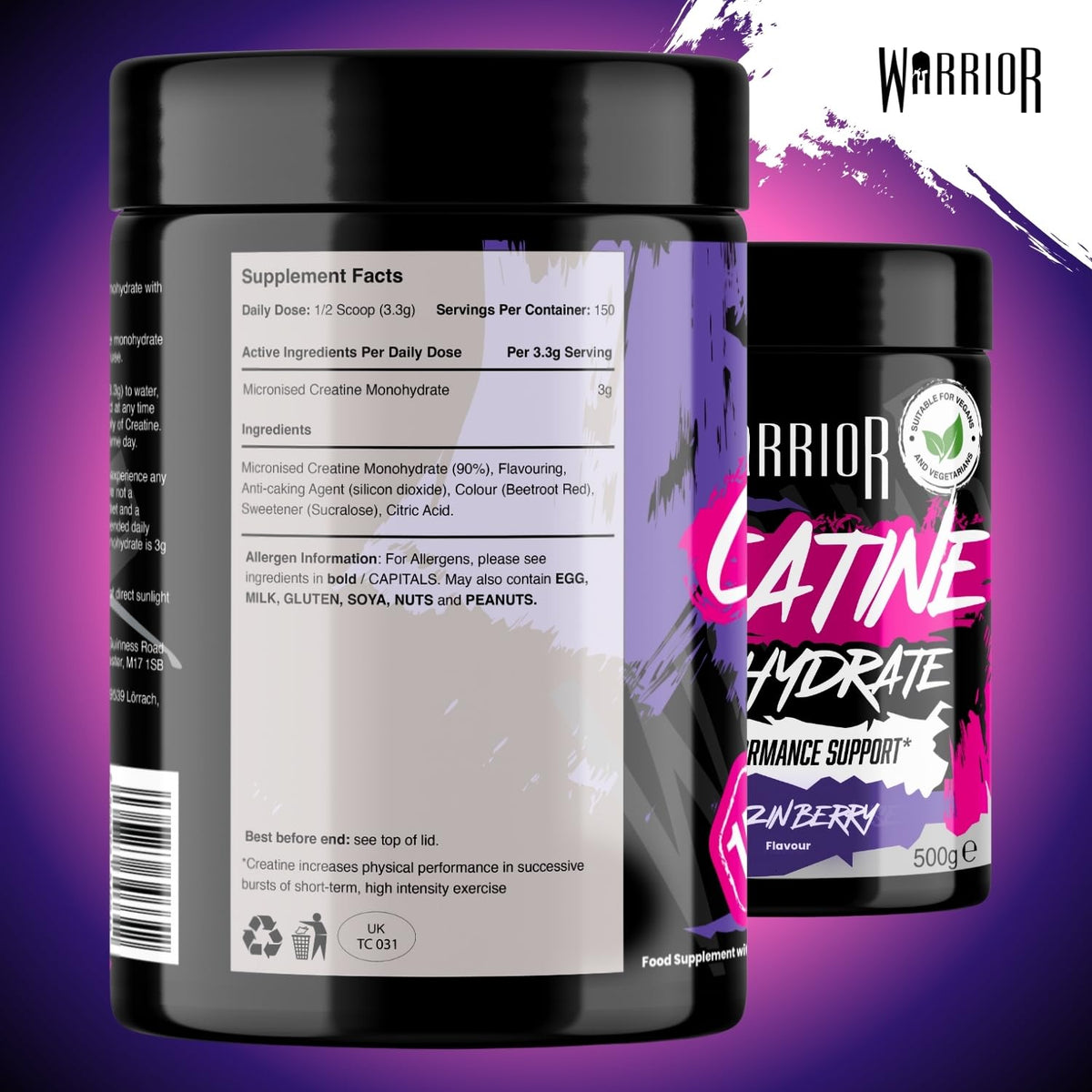 Warrior Creatine Monohydrate Powder 500g Pure Micronised (166 Servings)