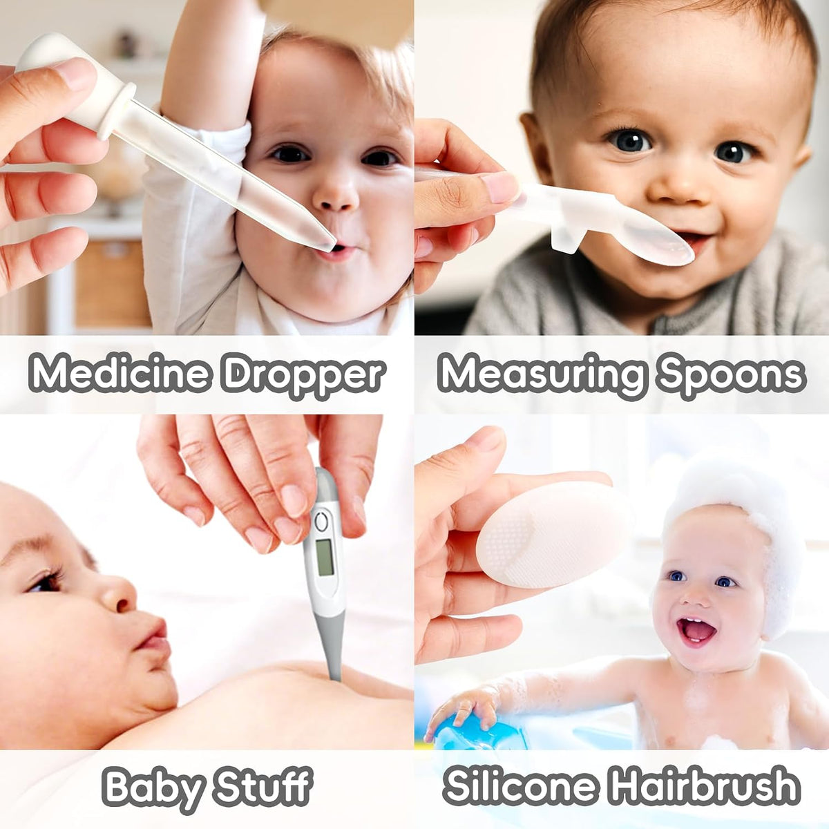 Qunlions life Infant Safety Care Set with Hair Brush Comb Nail Clipper, Baby Essentials Kit for Newborn Girls Boys (Grey White)
