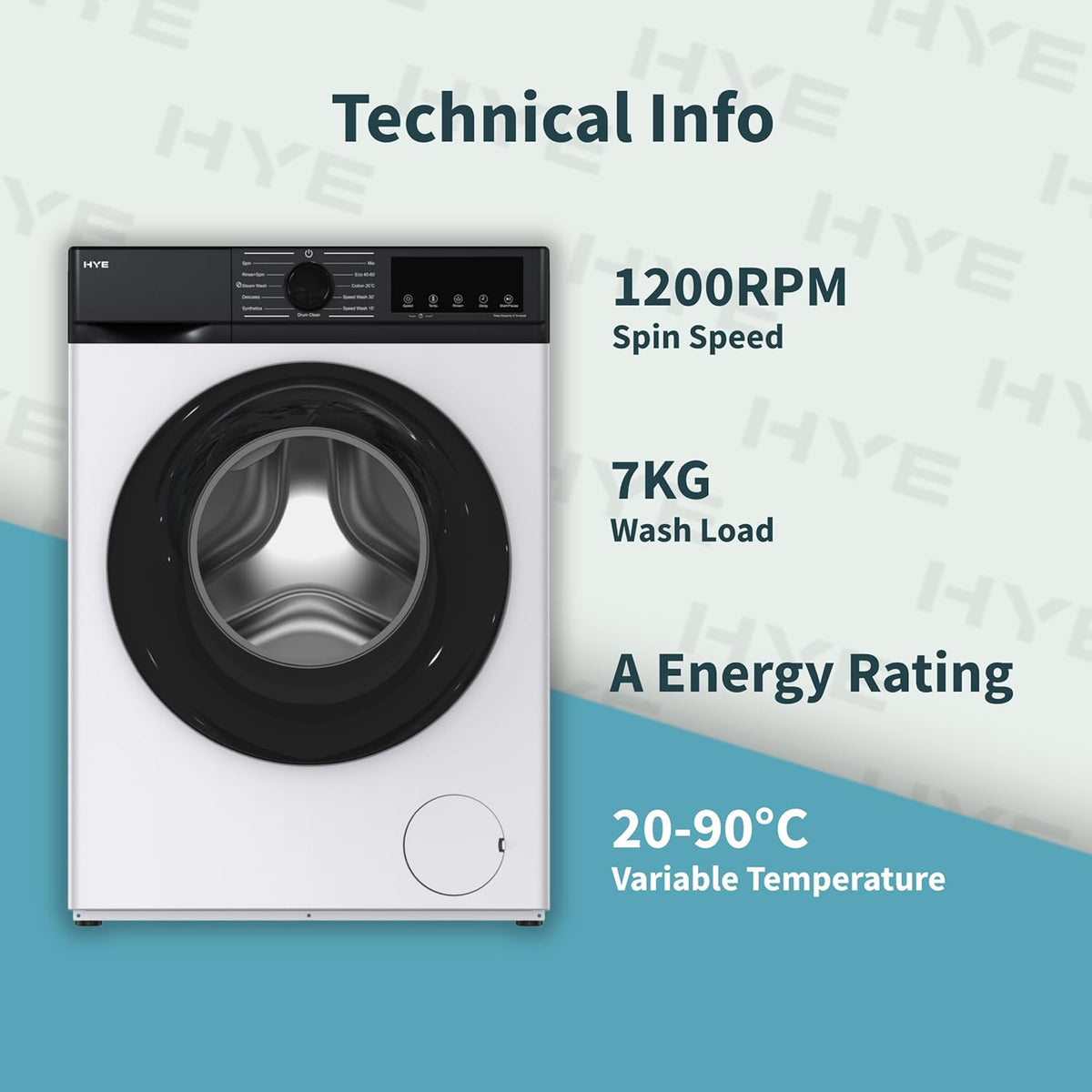HYE Washing Machine - 7KG Drum, 1200RPM, White
