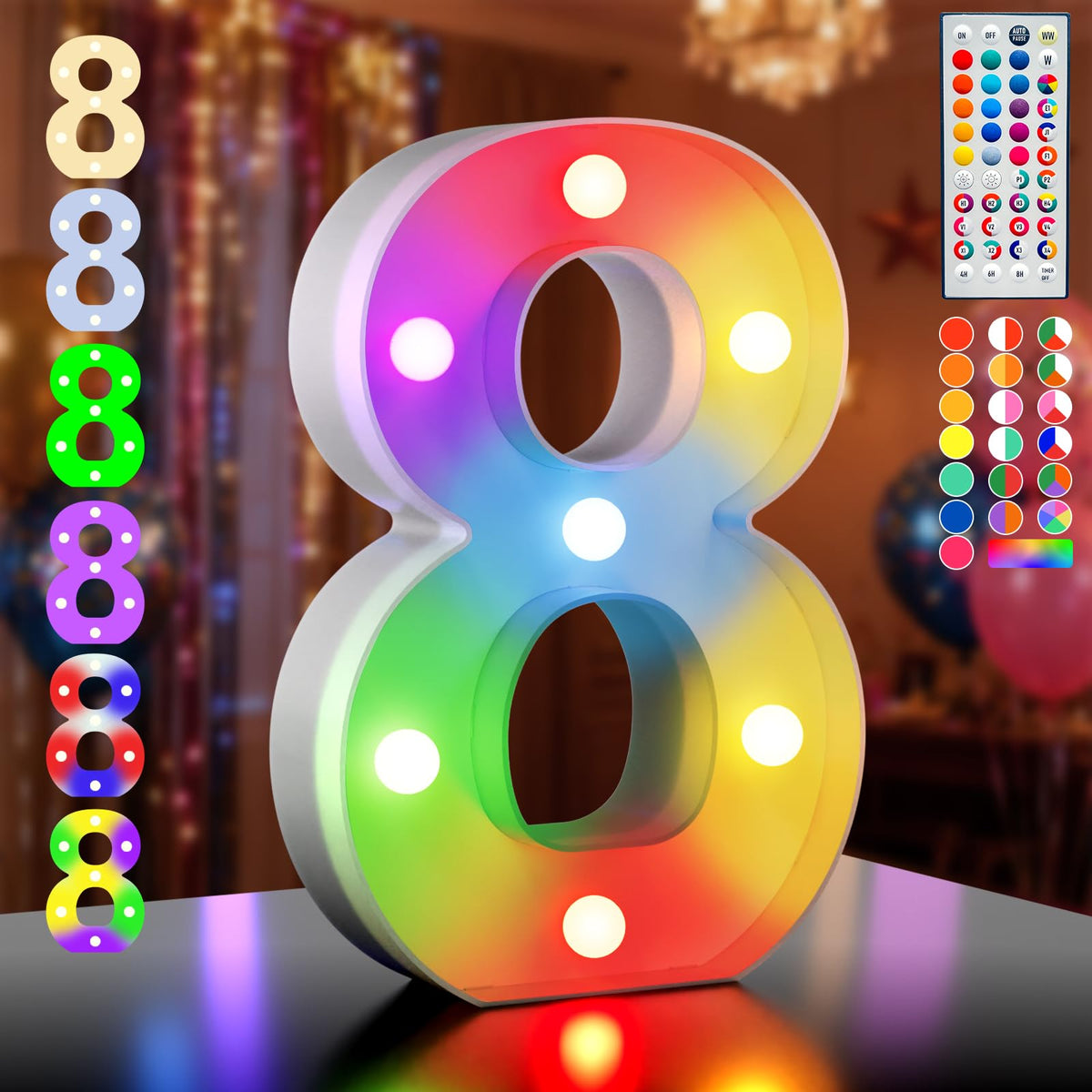 Ledido Pink Glitter Light Up Number 80 for 80th Birthday Decorations