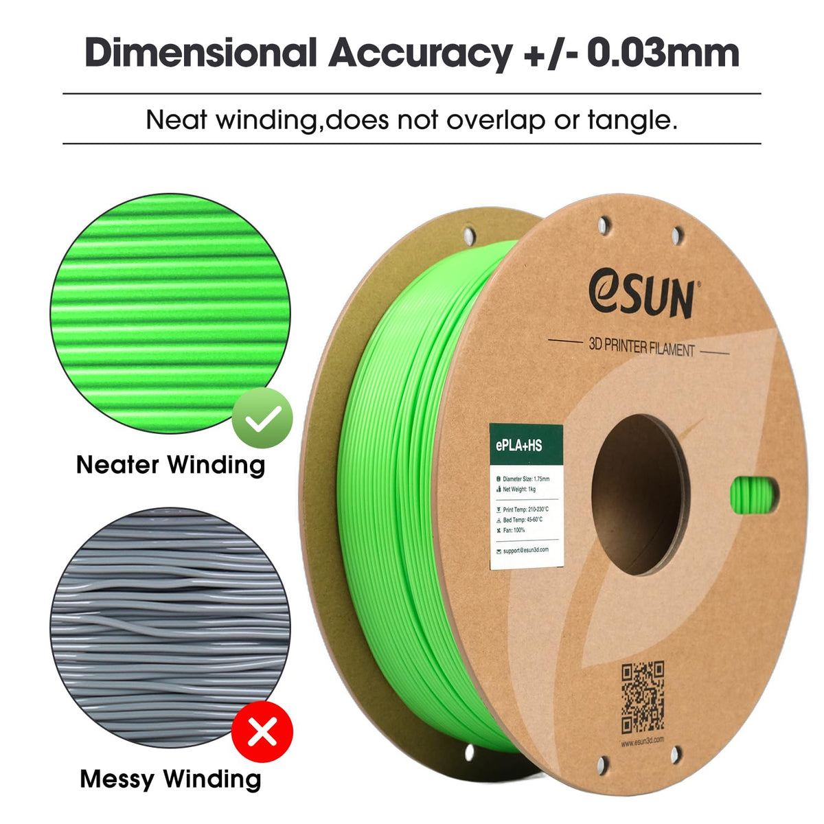 eSUN PLA+ Filament 1KG, PLA+HS High Speed 3D Printer Filament, Cold White