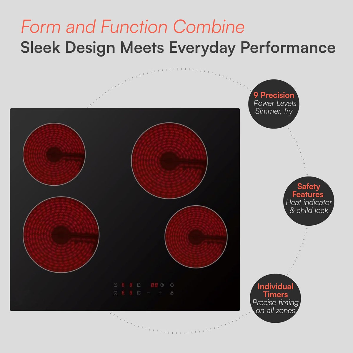 Cookology 60cm Electric Ceramic Hob - 4 Zone - 6000W - Touch Controls