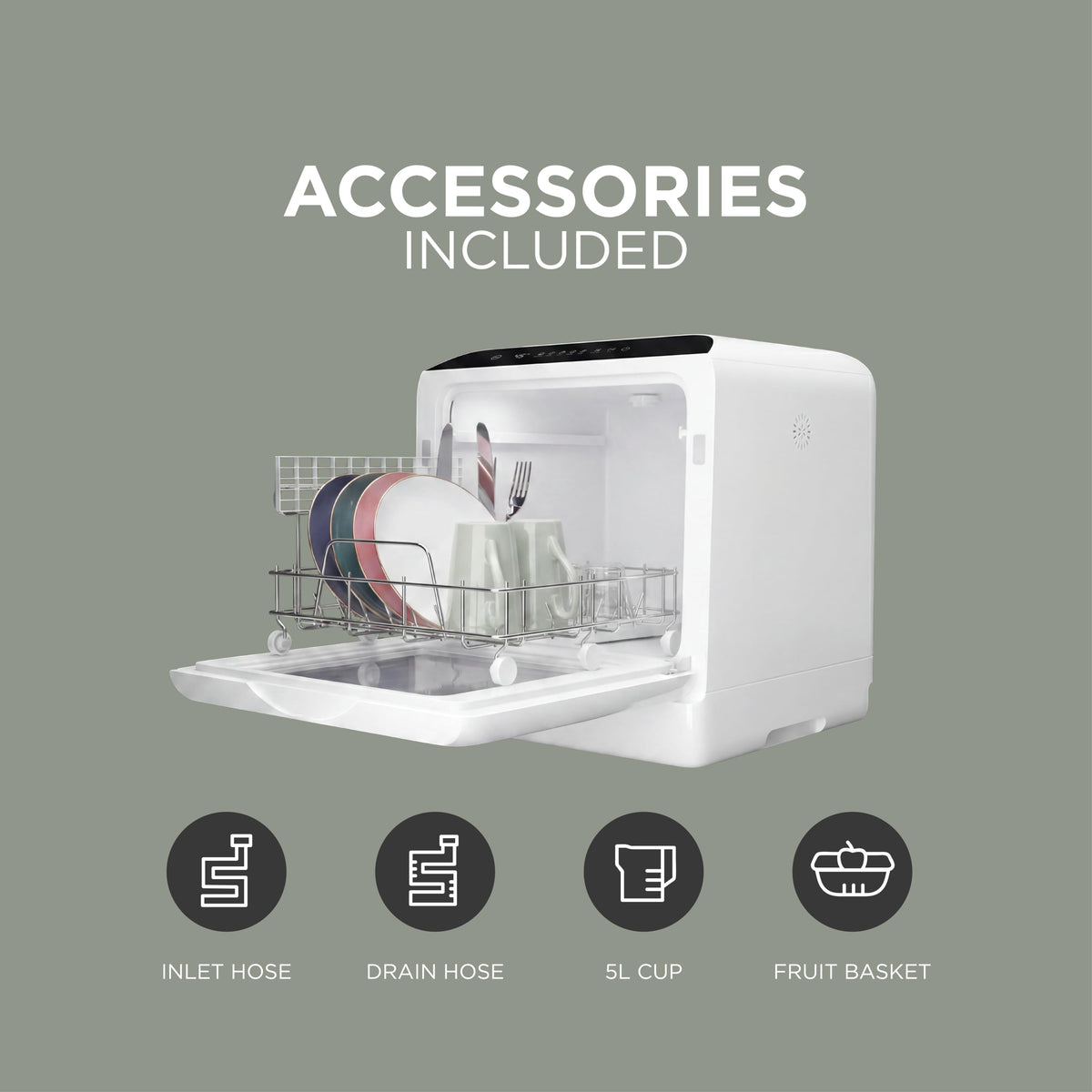 DMD Collective - 5L Table Top Dishwasher, Compact Mini Dishwasher, Black