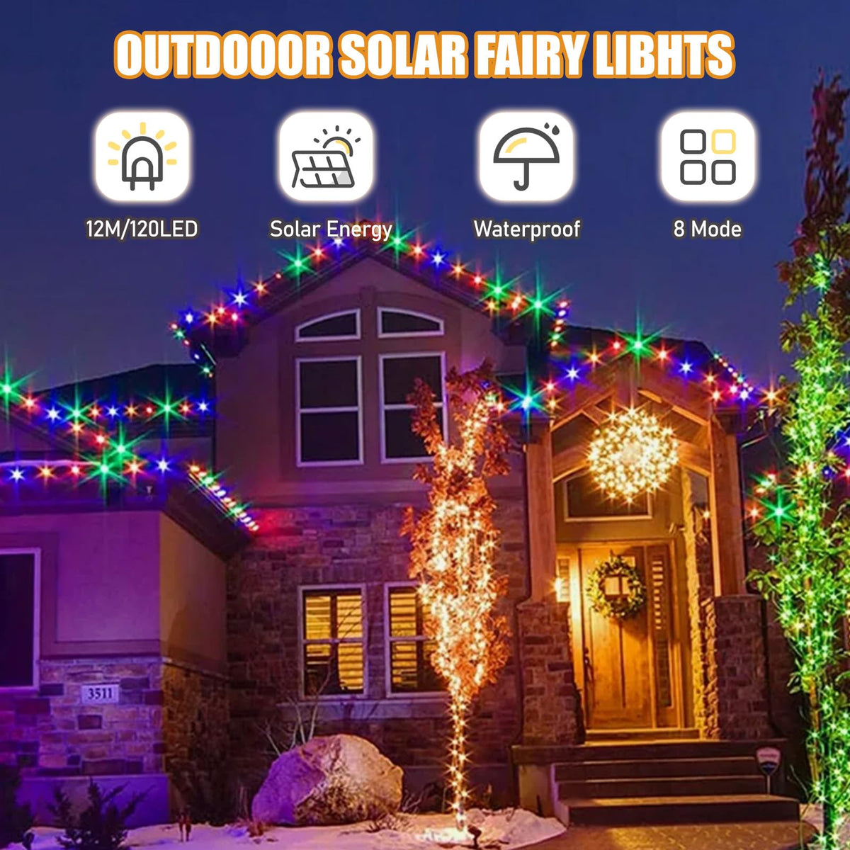 litogo 120 LED Solar String Lights Outdoor, 12M/40Ft 8 Modes Solars Garden Lights Waterproof Copper Wire Decorative Solar Fairy Lights for Patio, Gate, Yard, Trees, BBQ, Wedding, Party