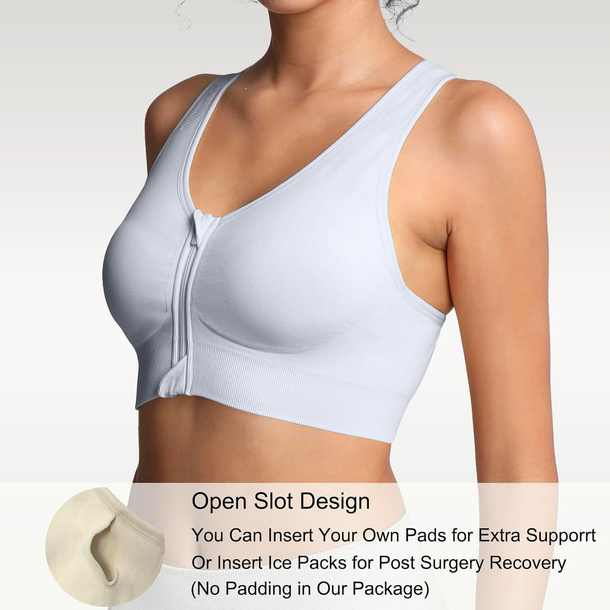 Lemef Front Zipper Sports Bras High Impack Post Op Compression Bras for Women Post Surgery Wireless Racerback Yoga Bra